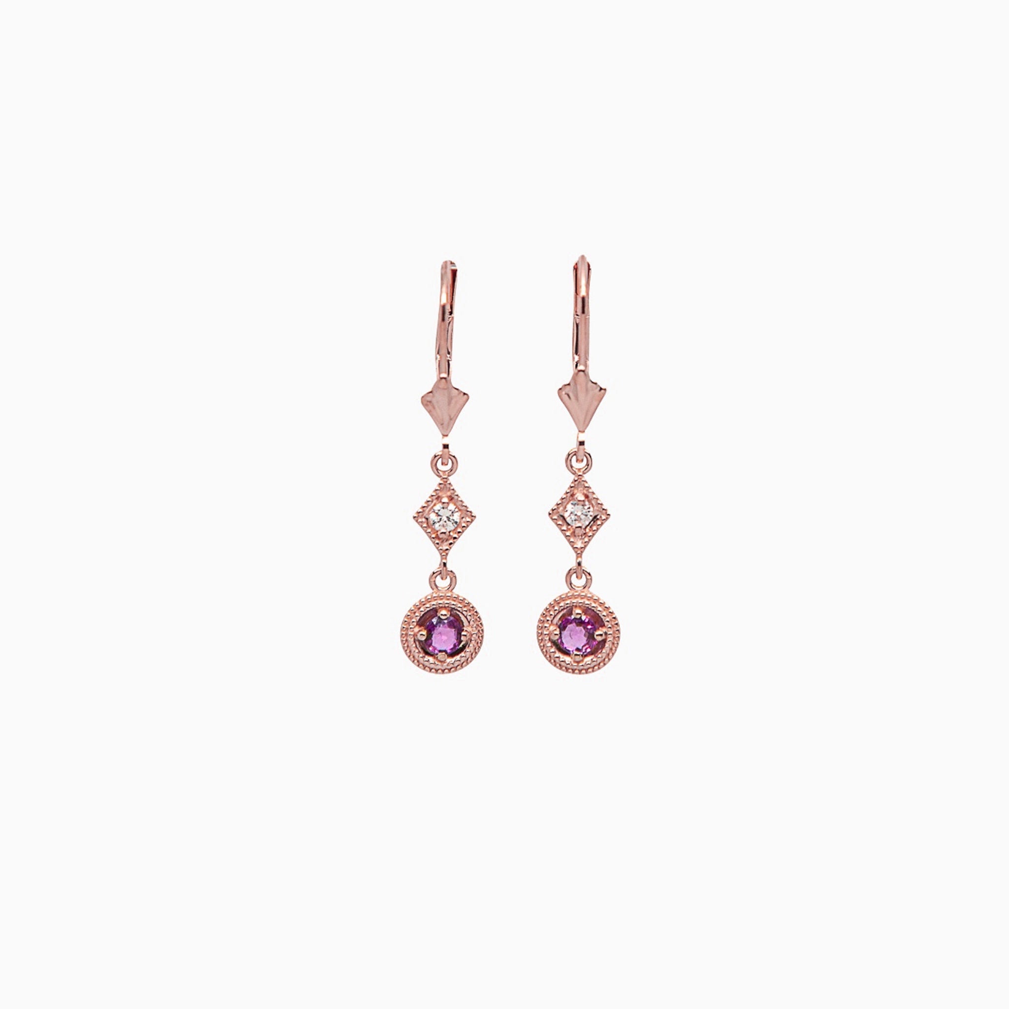 14k Yellow Gold Decadent Deco Ruby Dangle Drop Earrings - Starflower Design