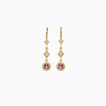 14k Yellow Gold Decadent Deco Ruby Dangle Drop Earrings - Starflower Design