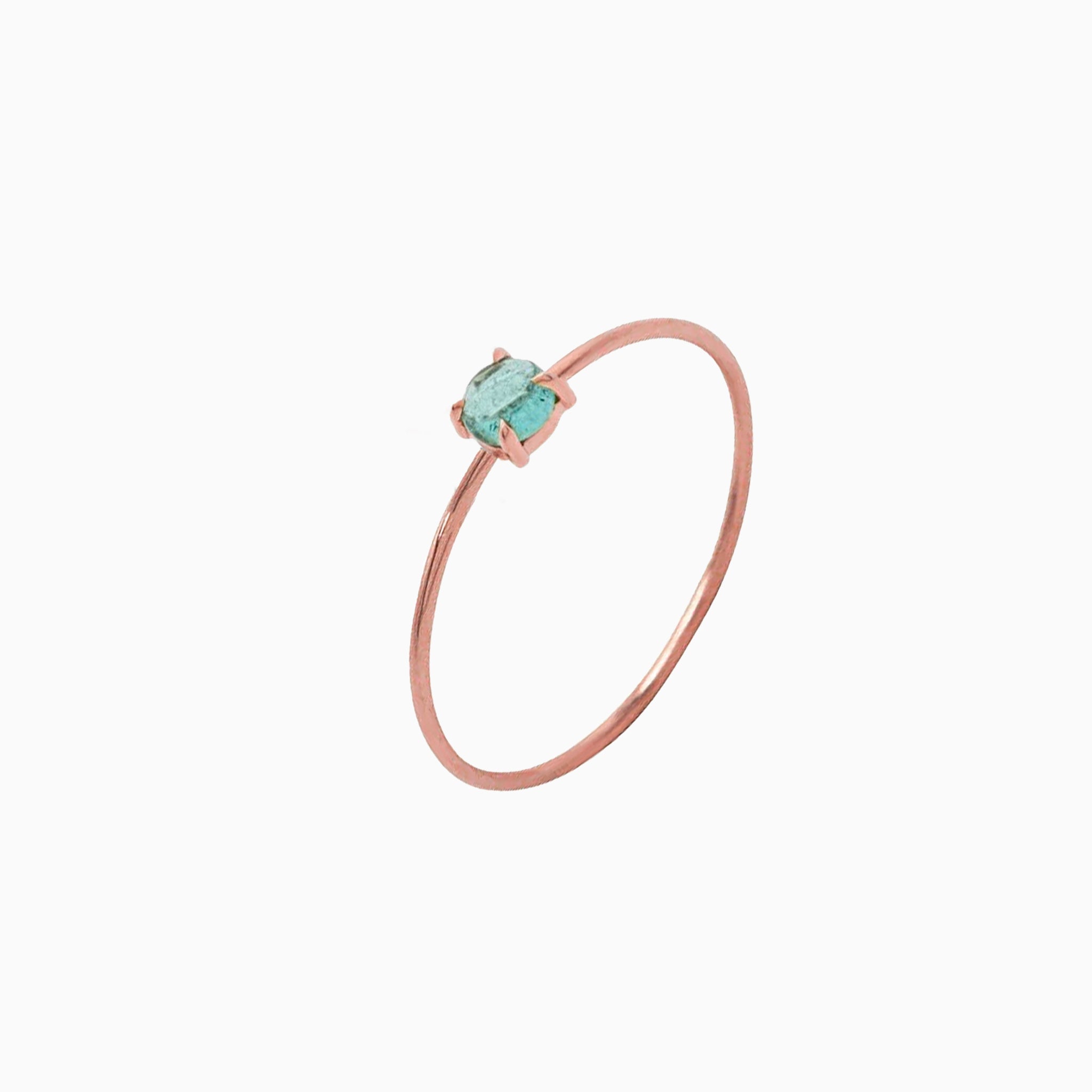 14K Rose Gold 3mm Icy Light Blue Tourmaline Microstackable Ring