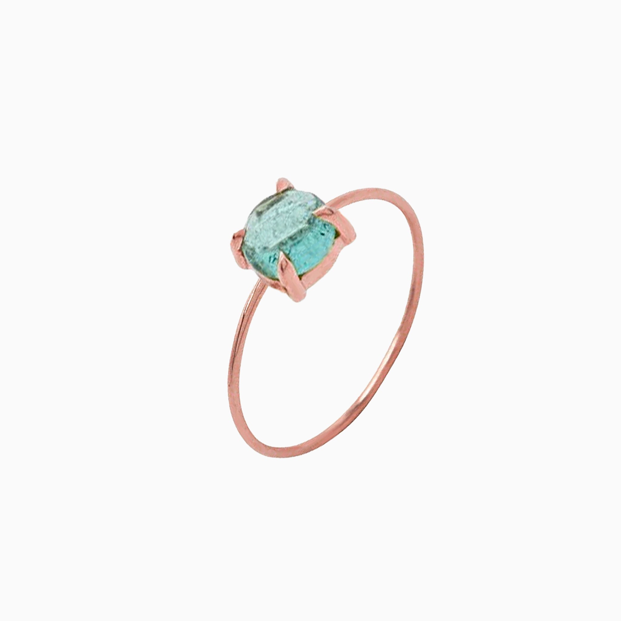 14K Rose Gold 6mm Icy Light Blue Tourmaline Microstackable Ring