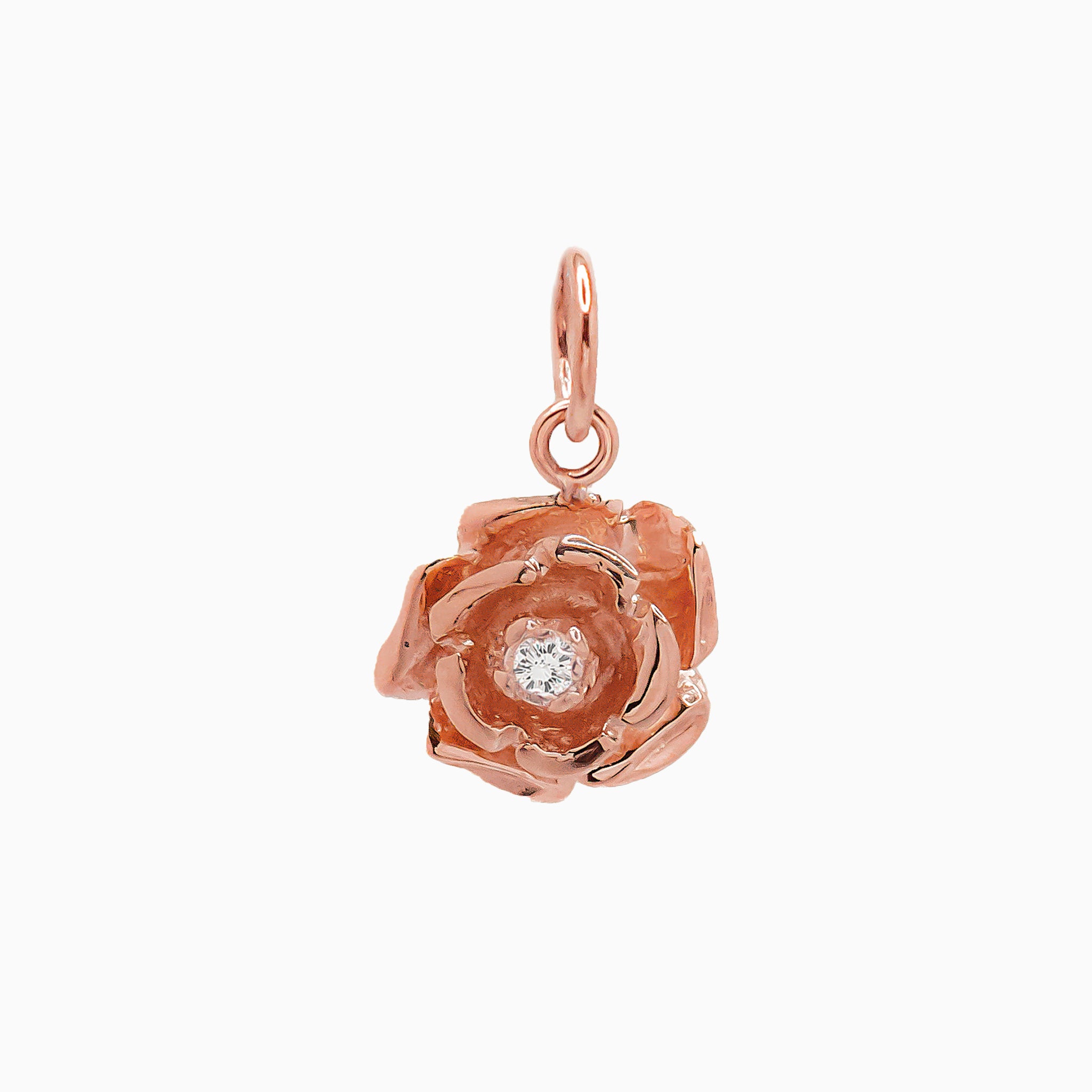 14k Rose Gold Blooming Beauty Vintage Rose Diamond Pendant Charm