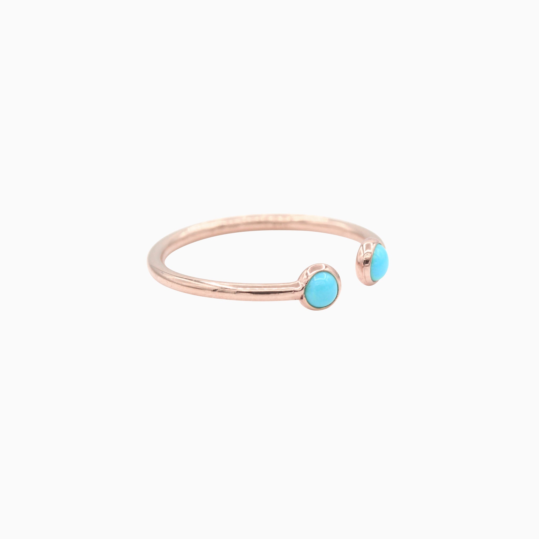 14k Rose Gold Cabochon Turquoise Open Ring, side view from left