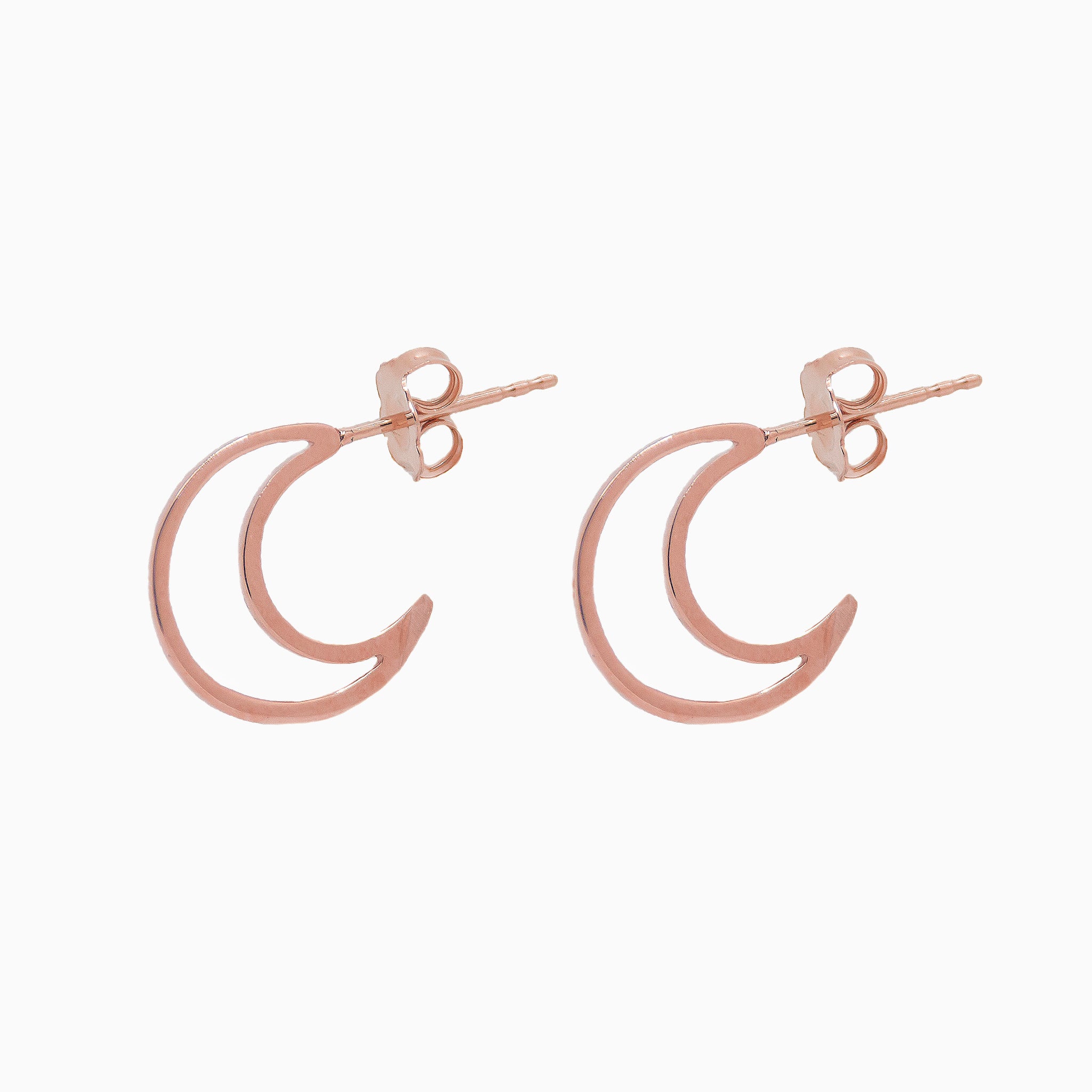 14k Rose Gold Crescent Moon Hoop Stud Earrings