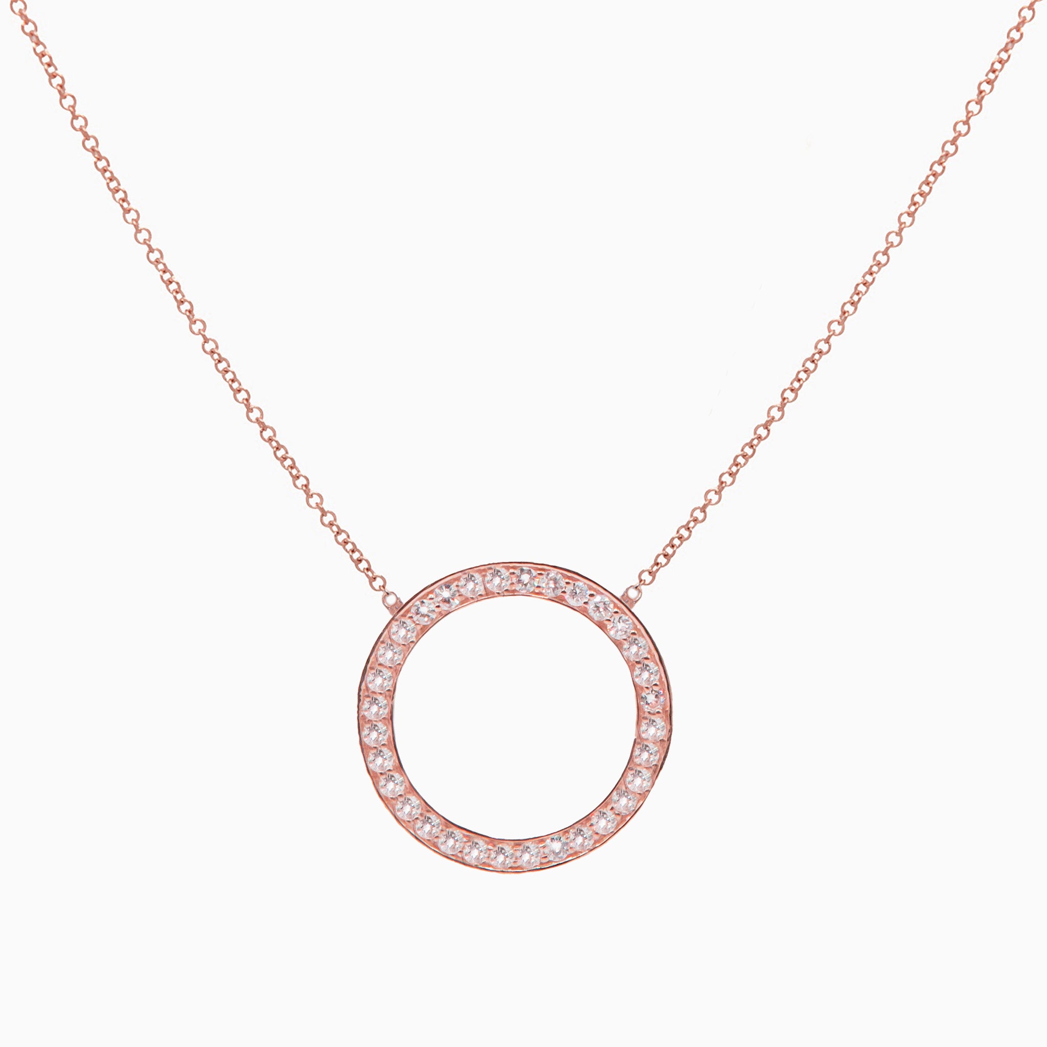 14k Rose Gold Endless Round Diamond Circle Necklace