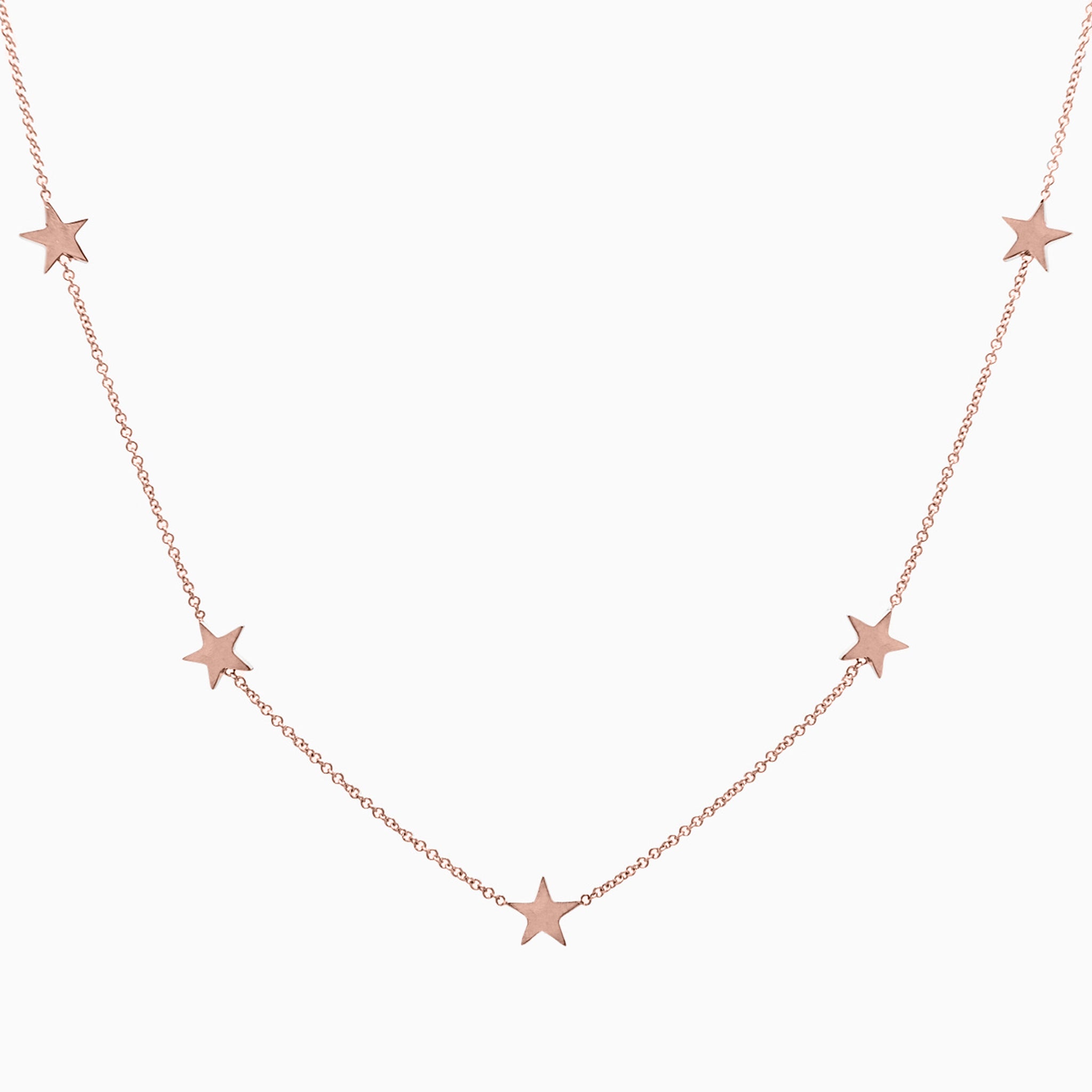 14k Rose Gold Five Station Star Necklace