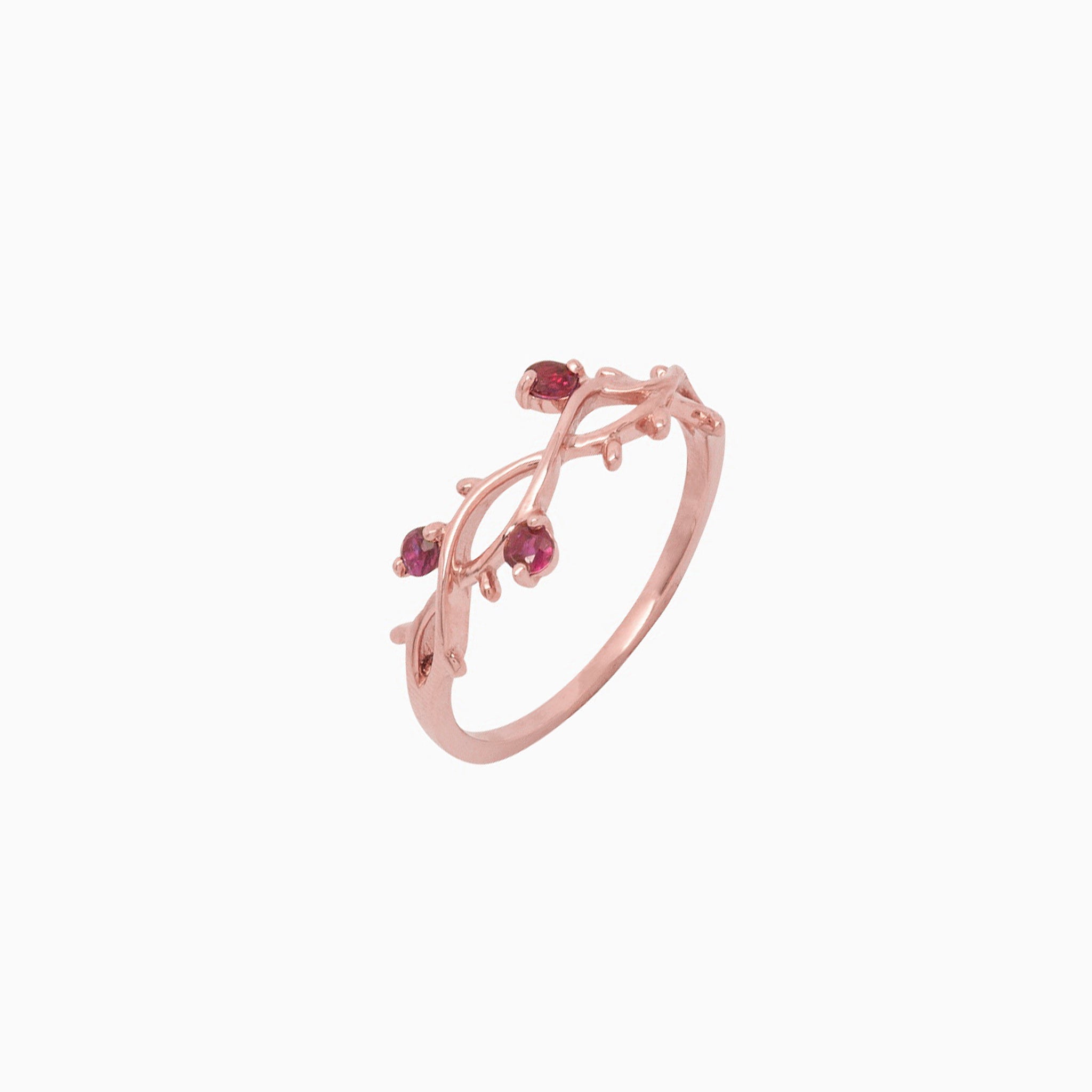 14k Rose Gold Perfectly Perched Ruby Branch Ring