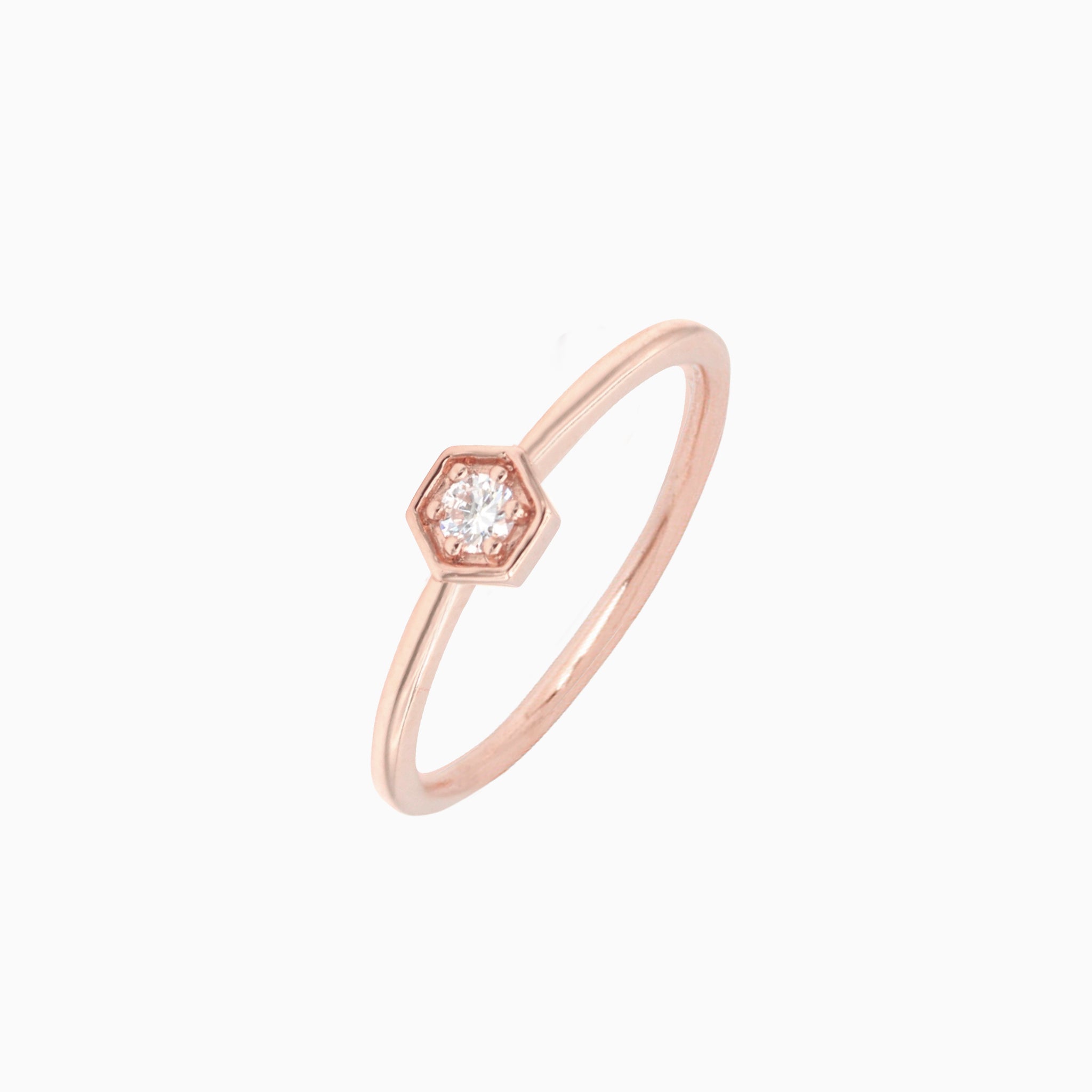 14k Rose Gold Petite Hexagon Stackable Diamond Ring