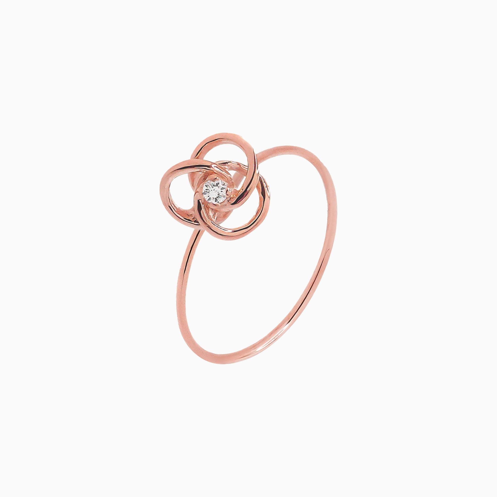 14k Rose Gold Trinity Love Knot Diamond Microstackable Ring