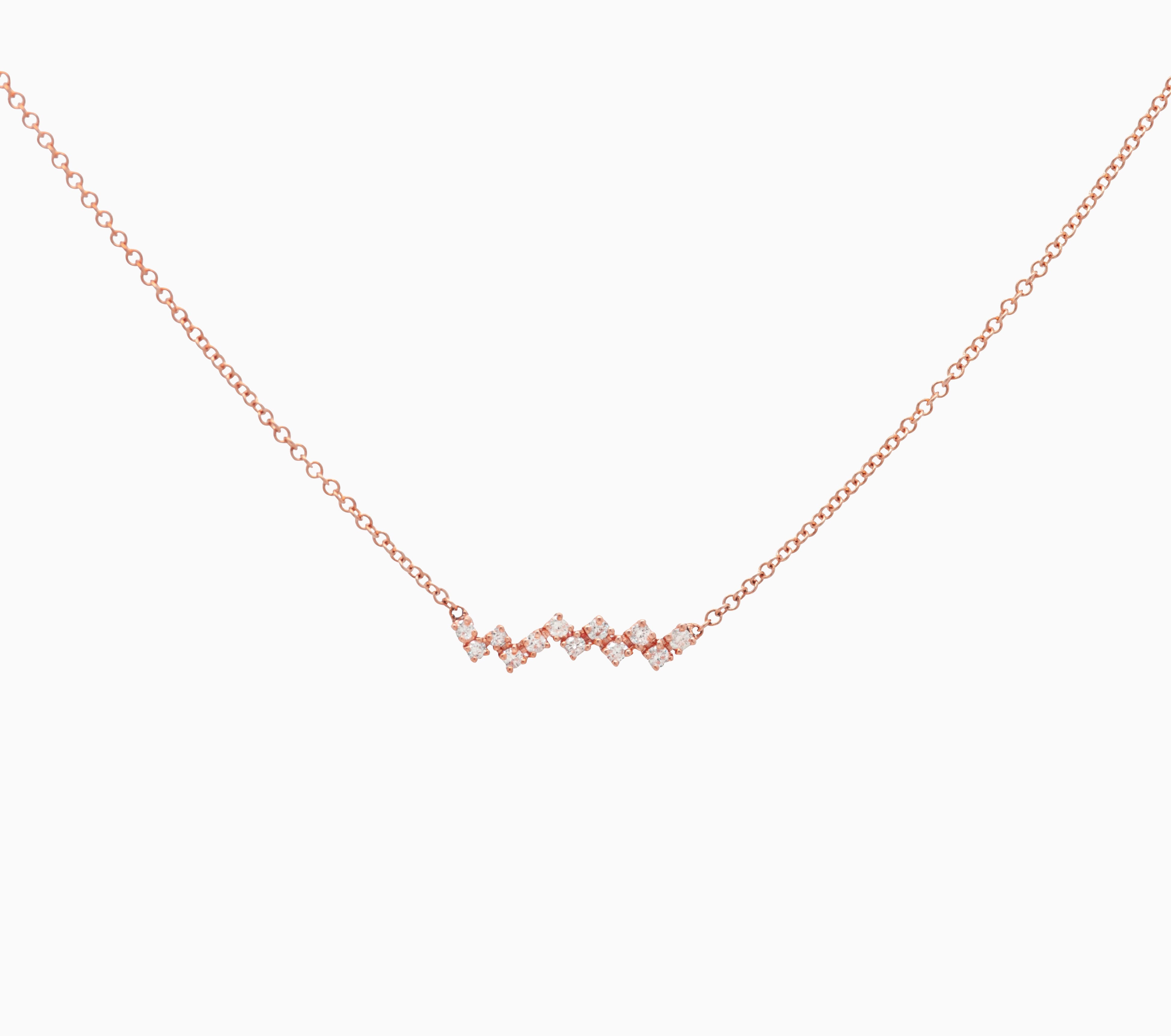 14k Rose Gold Zig-Zag Diamond Bar Necklace