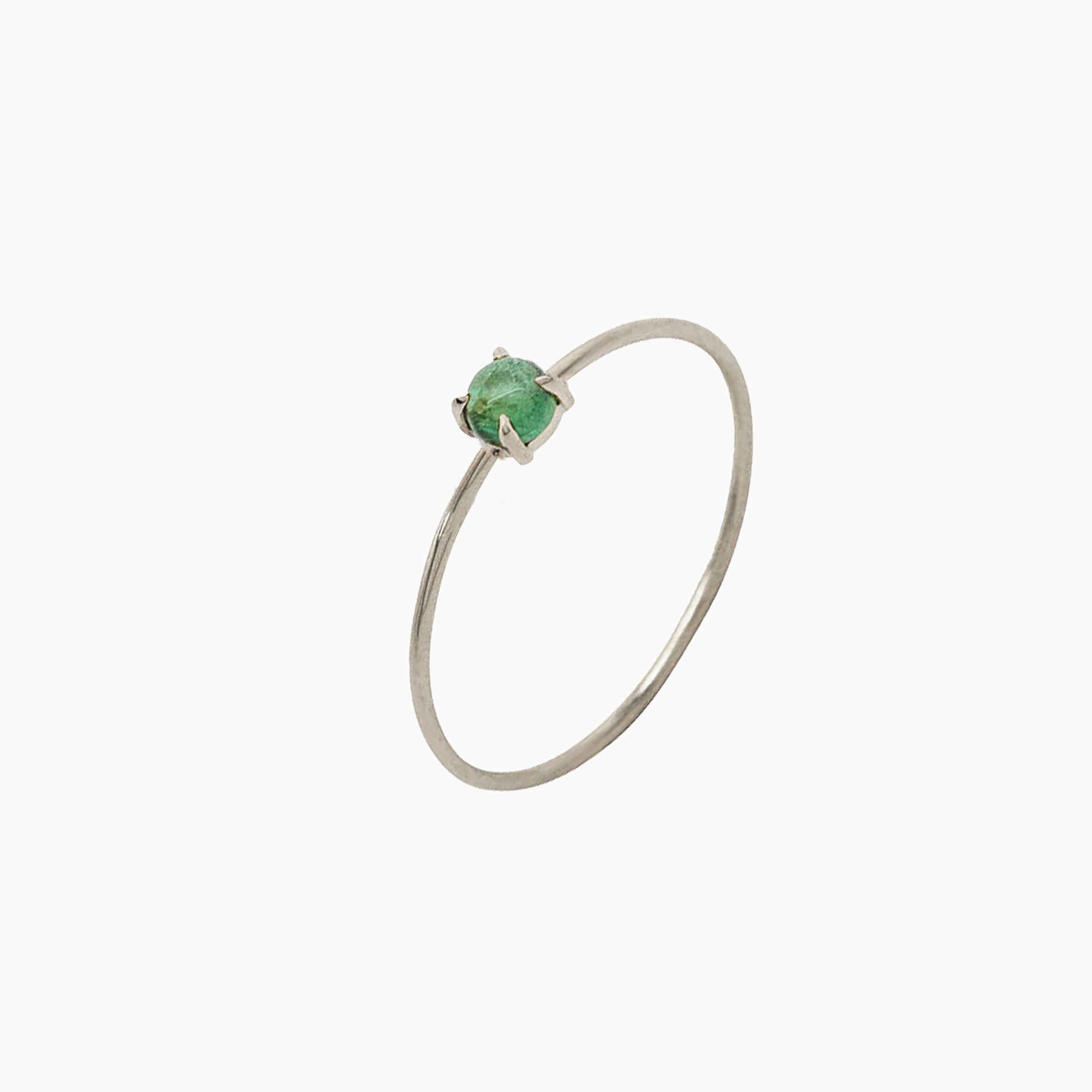 14K White Gold 3mm Green Tourmaline Microstackable Ring