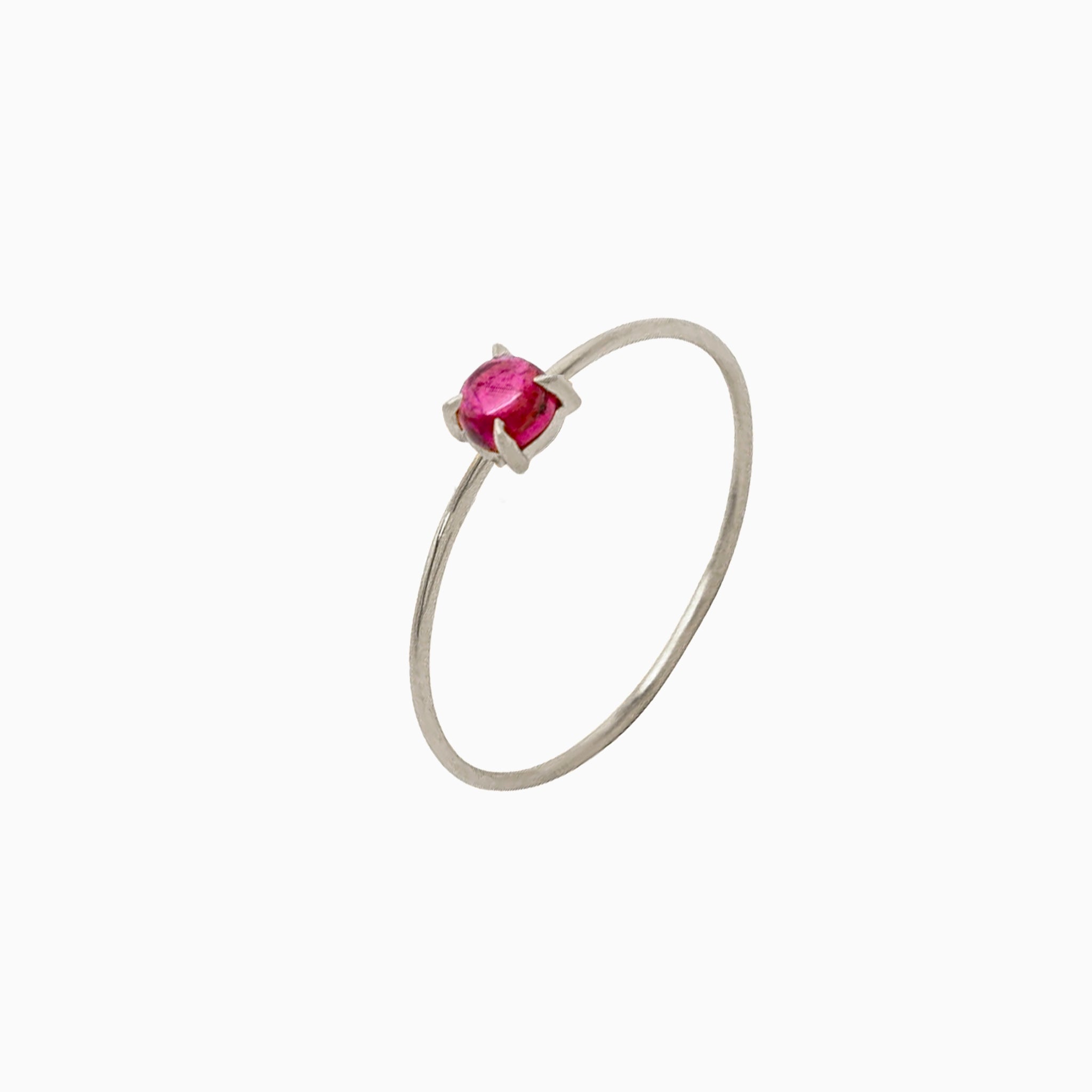 14K White Gold 3mm Pink Tourmaline Microstackable Ring