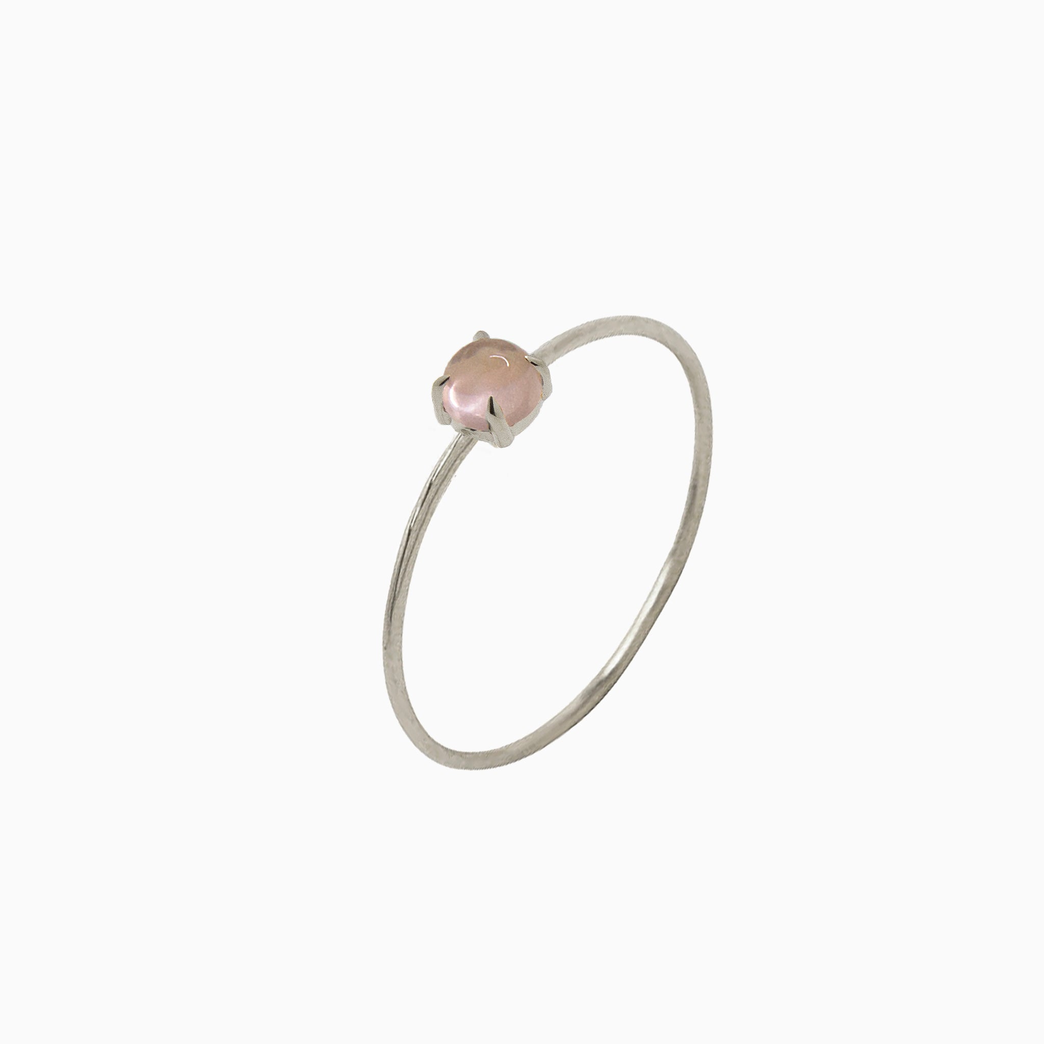 14k White Gold 3mm Rose Quartz Microstackable Ring
