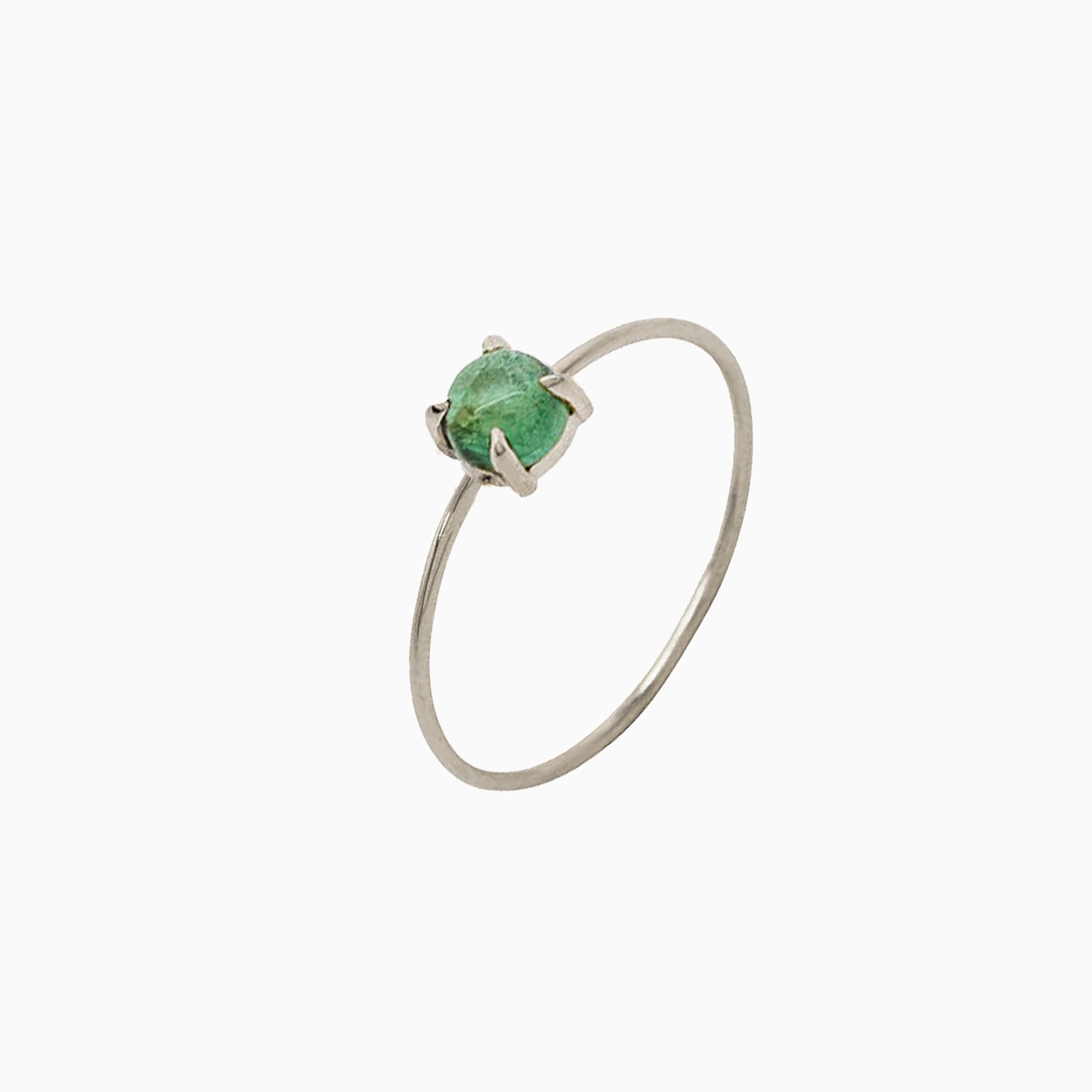 14K White Gold 4mm Green Tourmaline Microstackable Ring