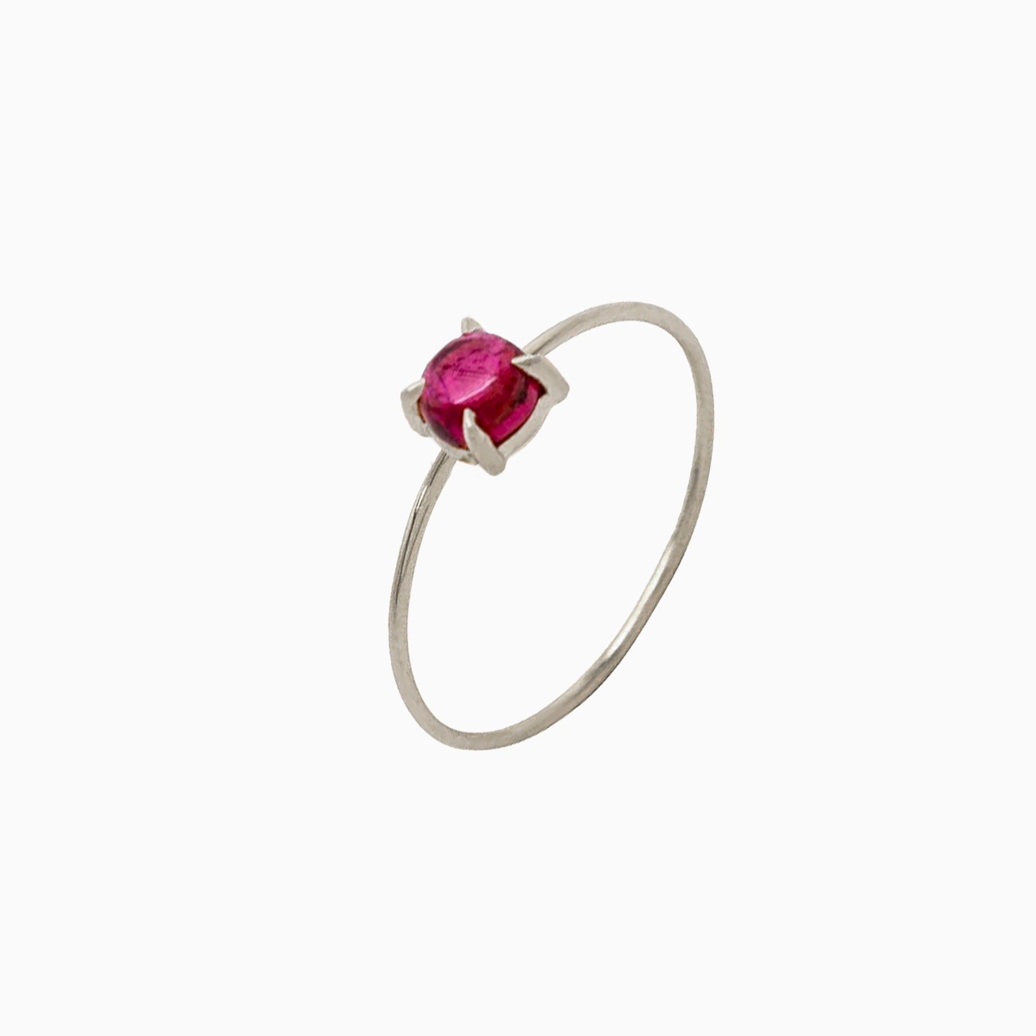 14K White Gold 4mm Pink Tourmaline Microstackable Ring