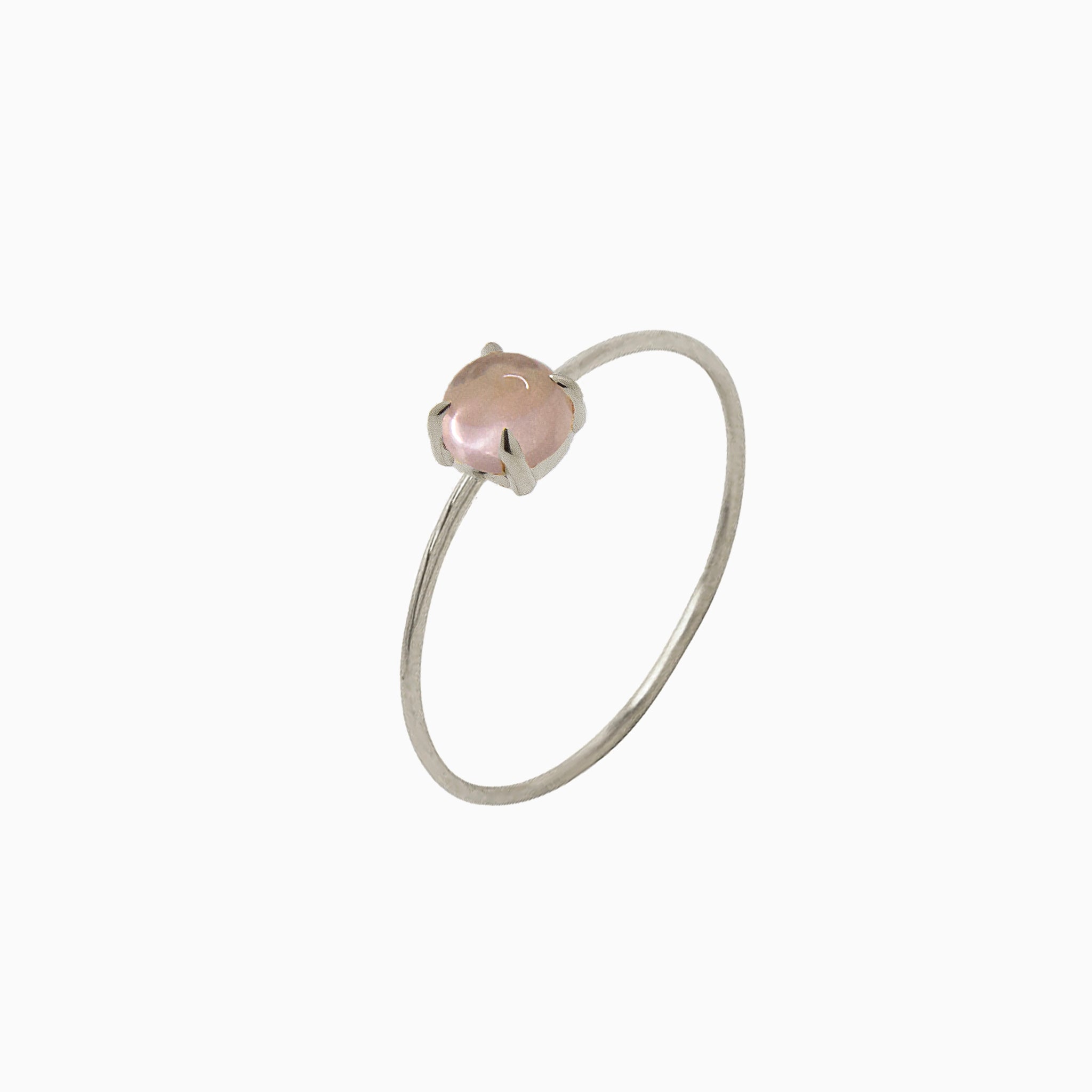 14k White Gold 4mm Rose Quartz Microstackable Ring