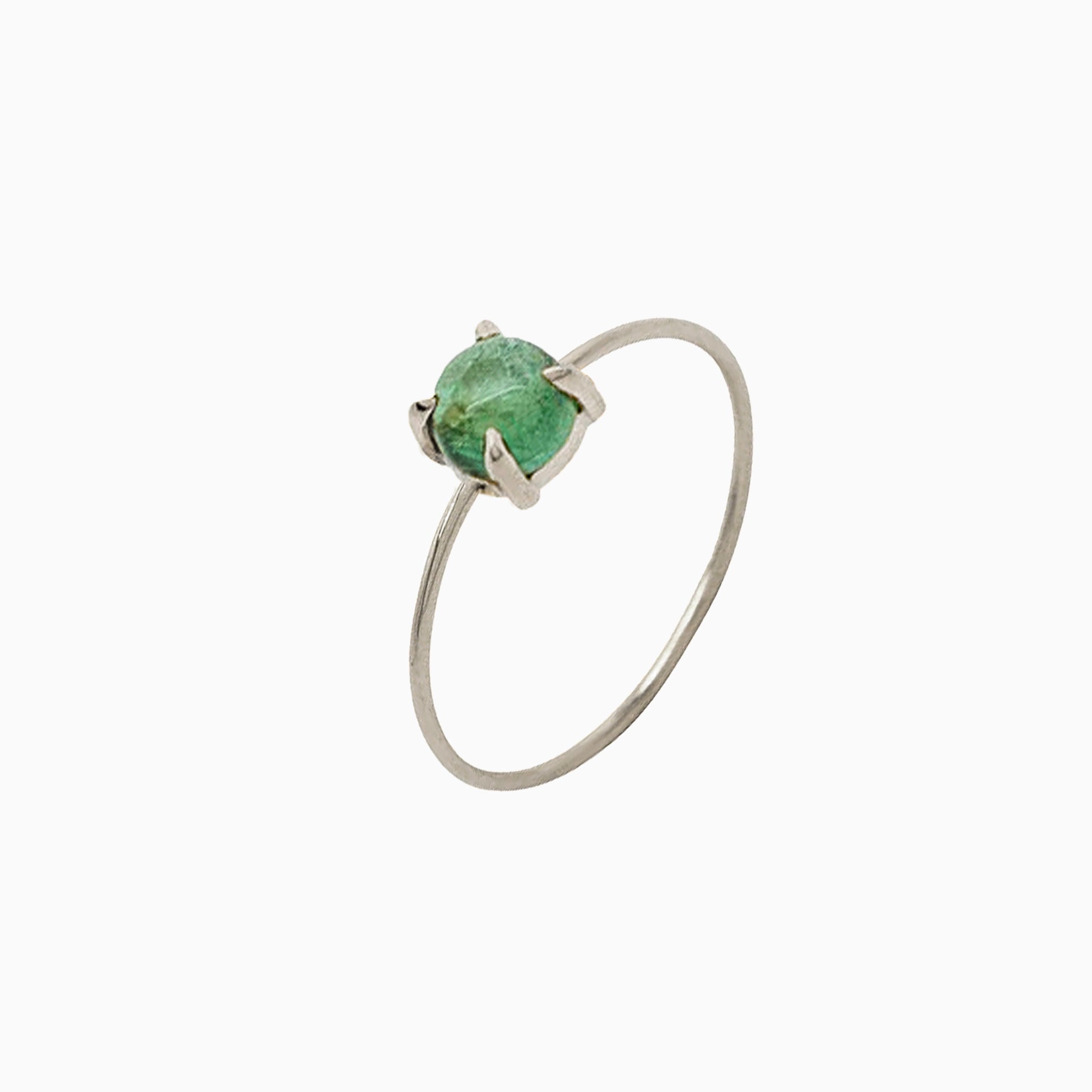14K White Gold 5mm Green Tourmaline Microstackable Ring