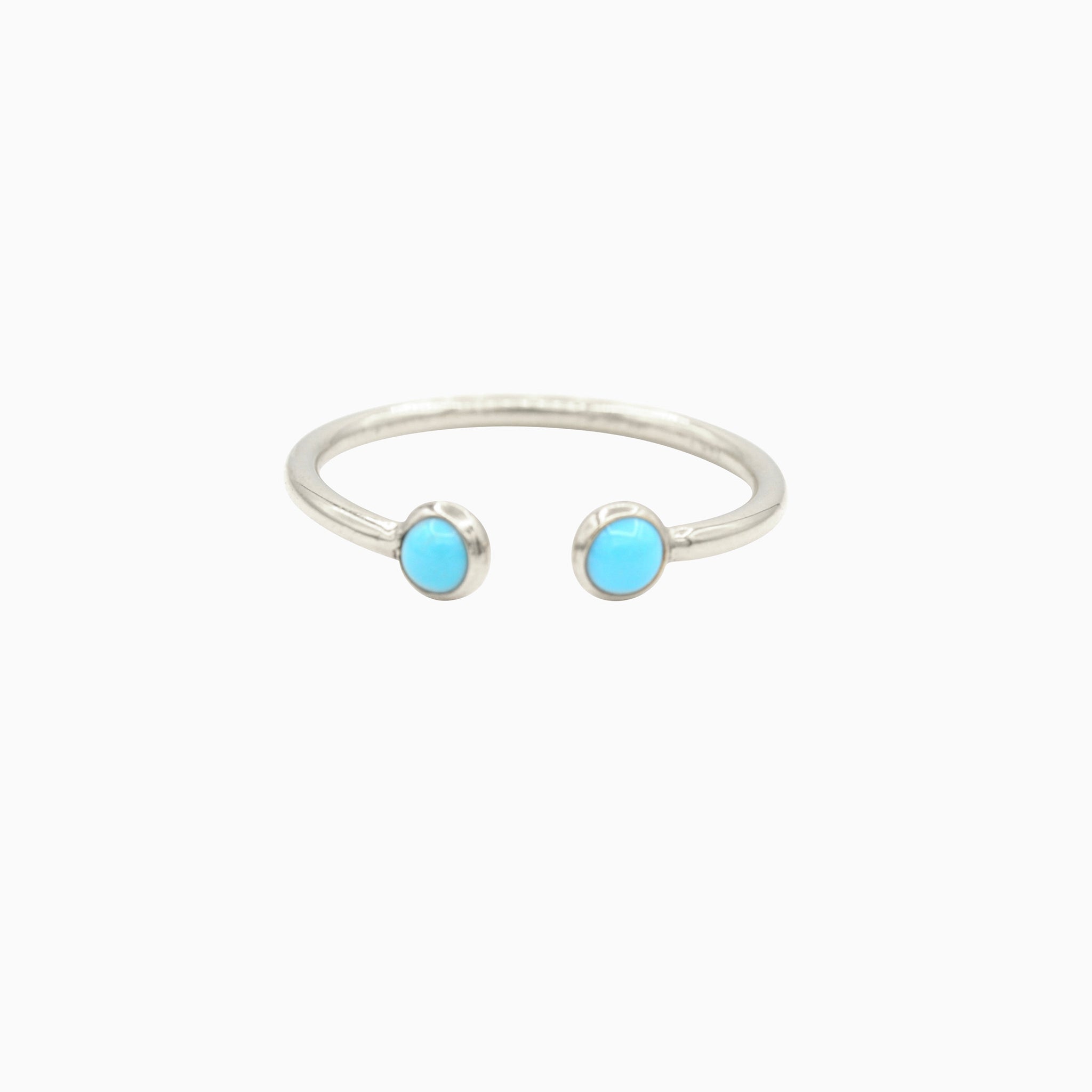 14k White Gold Cabochon Turquoise Open Ring, front view