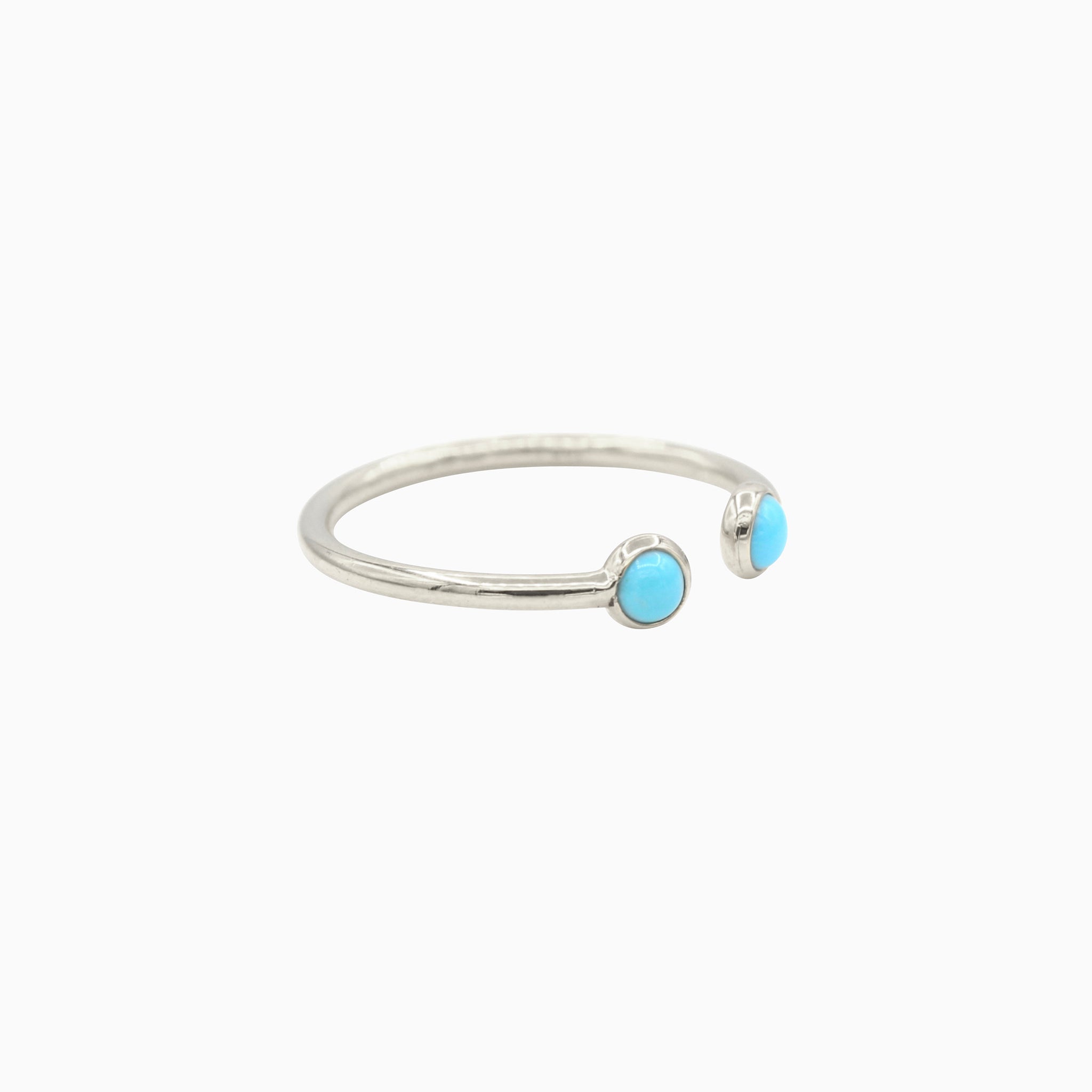 14k White Gold Cabochon Turquoise Open Ring, side view from left