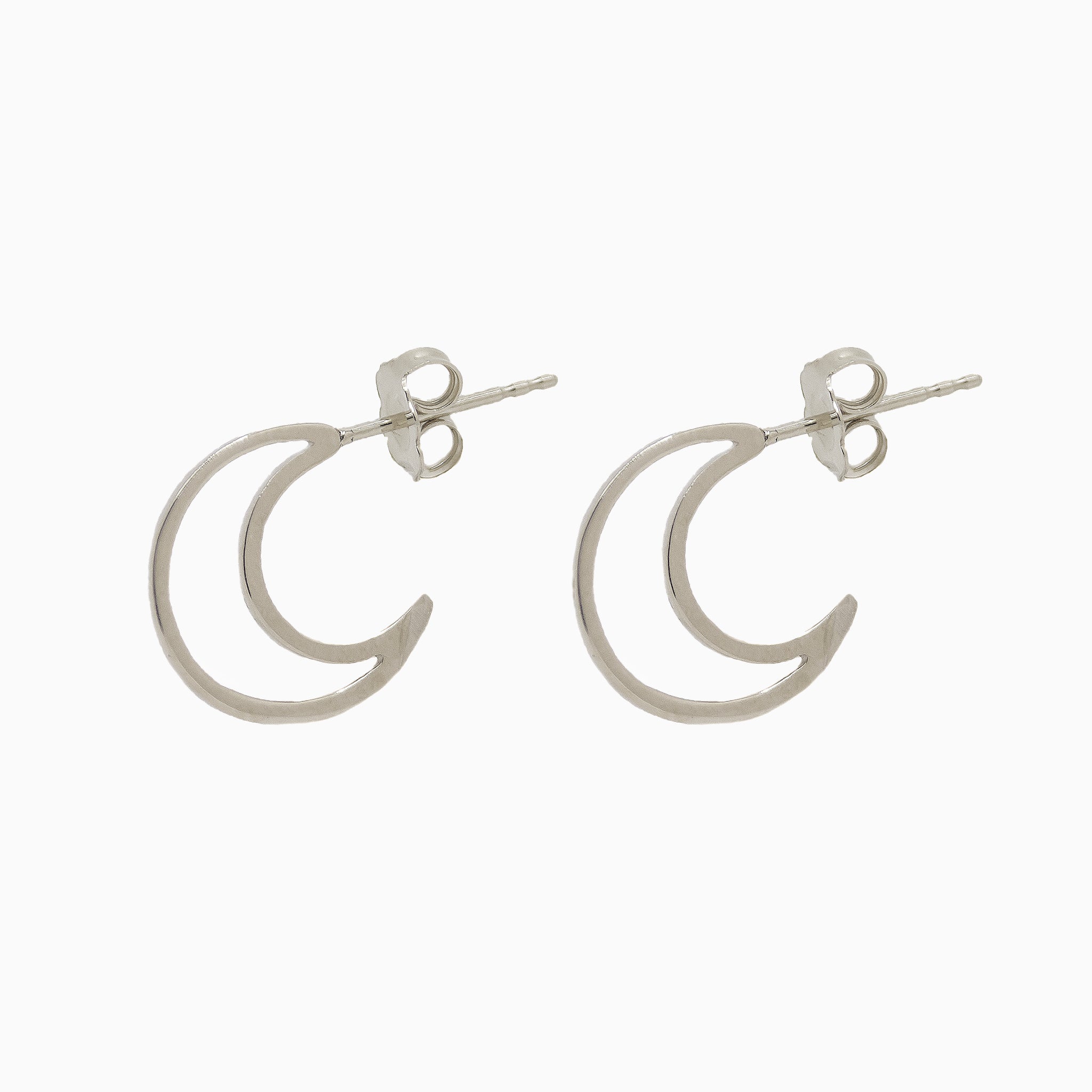 14k White Gold Crescent Moon Hoop Stud Earrings