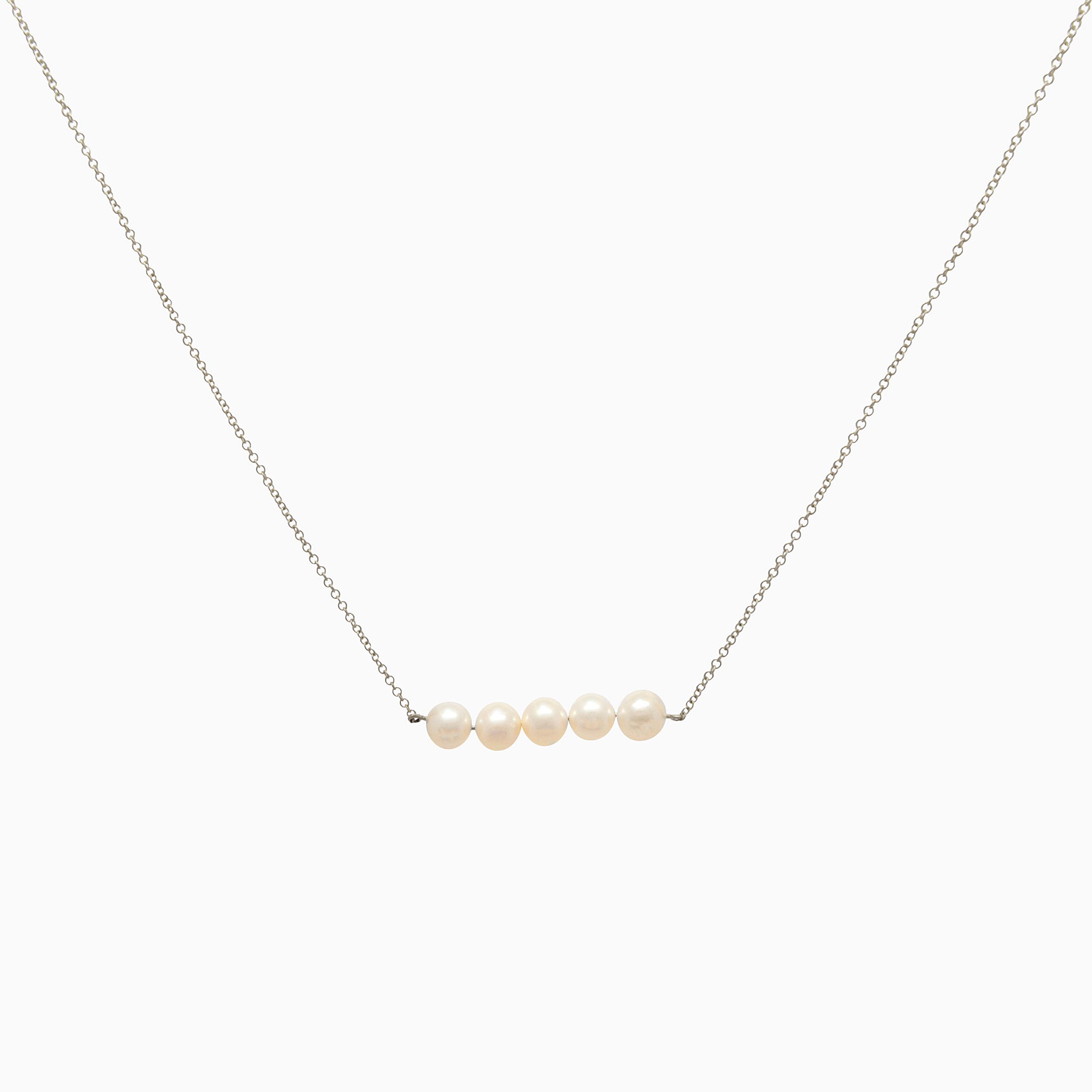 14k White Gold Cultured Freshwater Pearl Bar Necklace