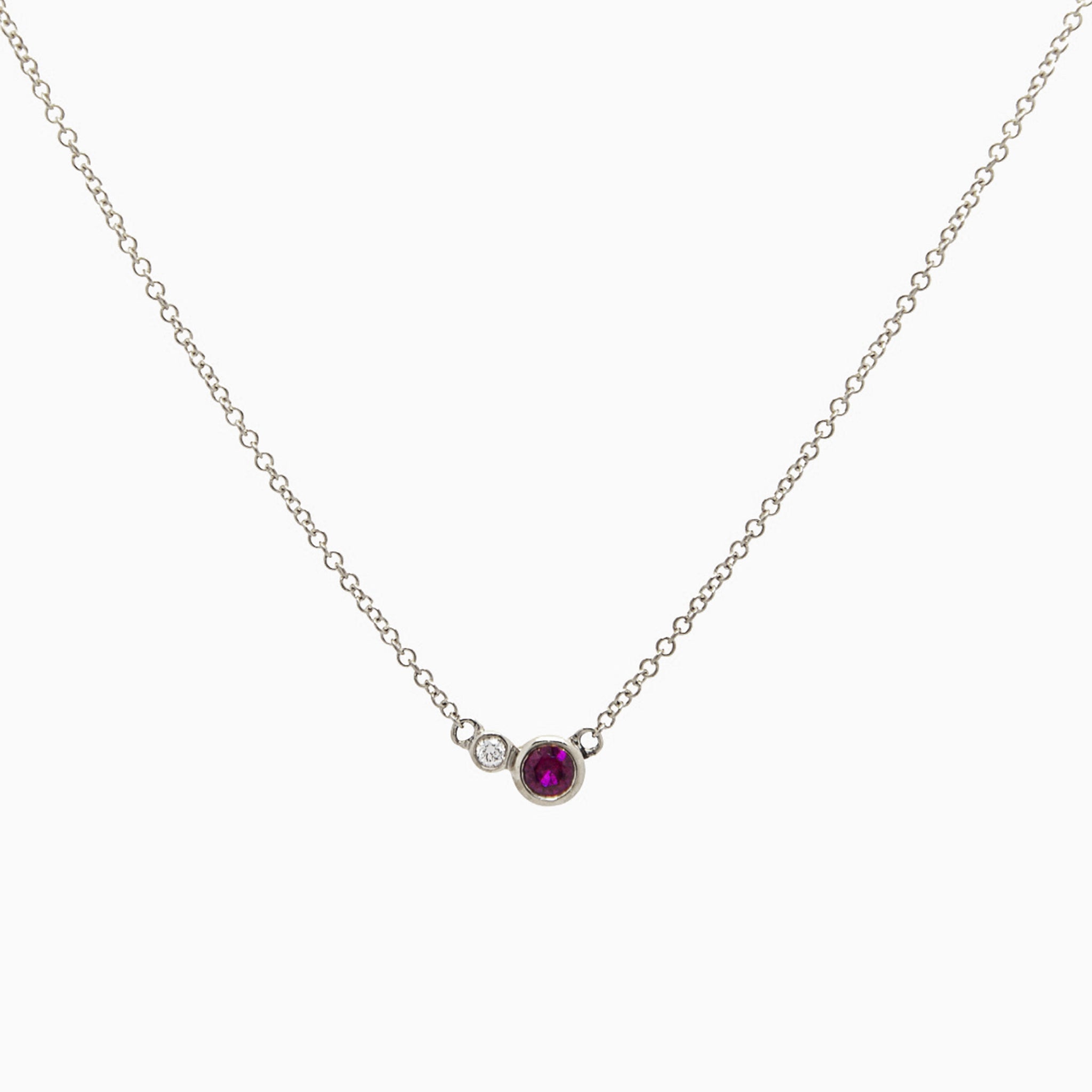 14k White Gold Double Delight Diamond & Ruby Petite Layering Necklace