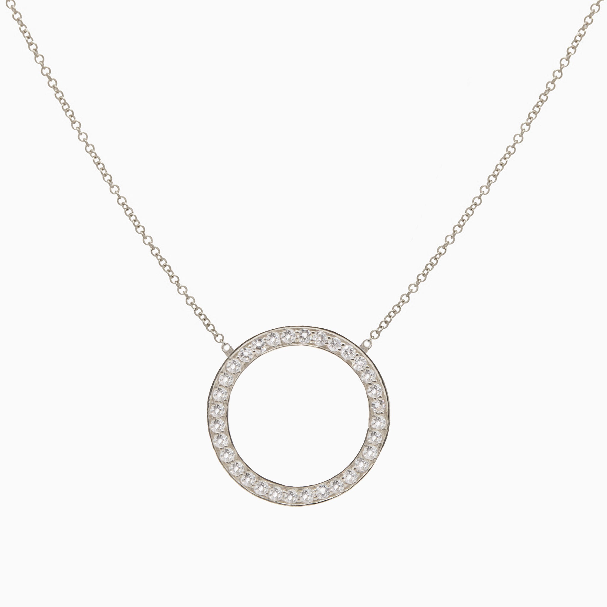 14k White Gold Endless Round Diamond Circle Necklace