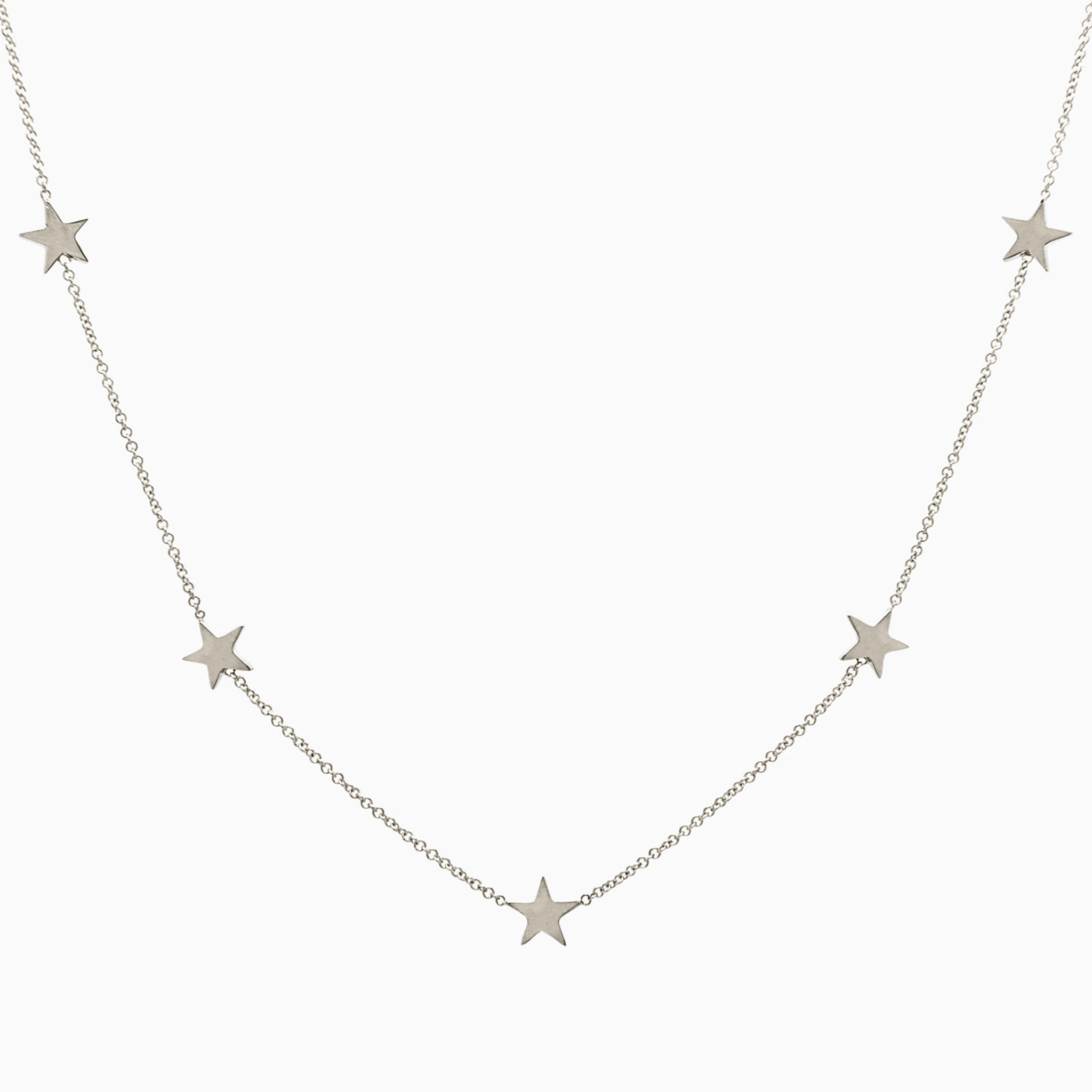 14k White Gold Five Station Star Necklace