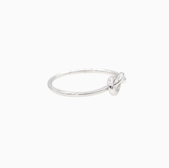 14k White Gold Forget Me Knot Ring, side view from left with a glimpse of the knot design
