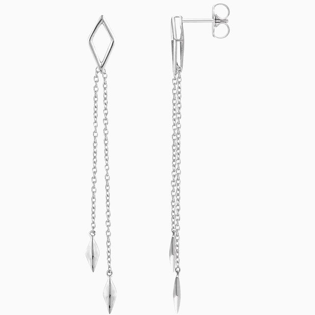 14k WG Geometric Dangle Chain Drop Earrings