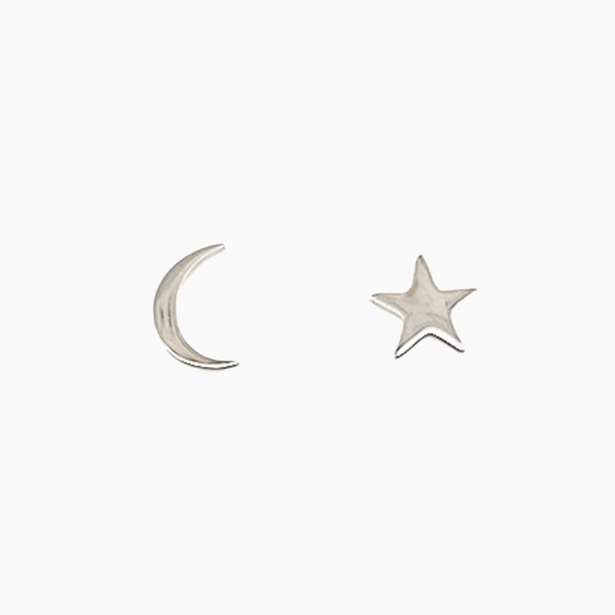 14k White Gold Out of This World Star & Moon Stud Earrings