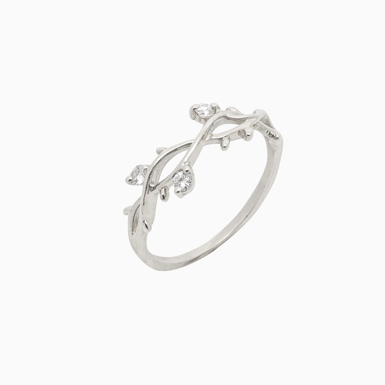 14k White Gold Perfectly Perched Diamond Branch Ring