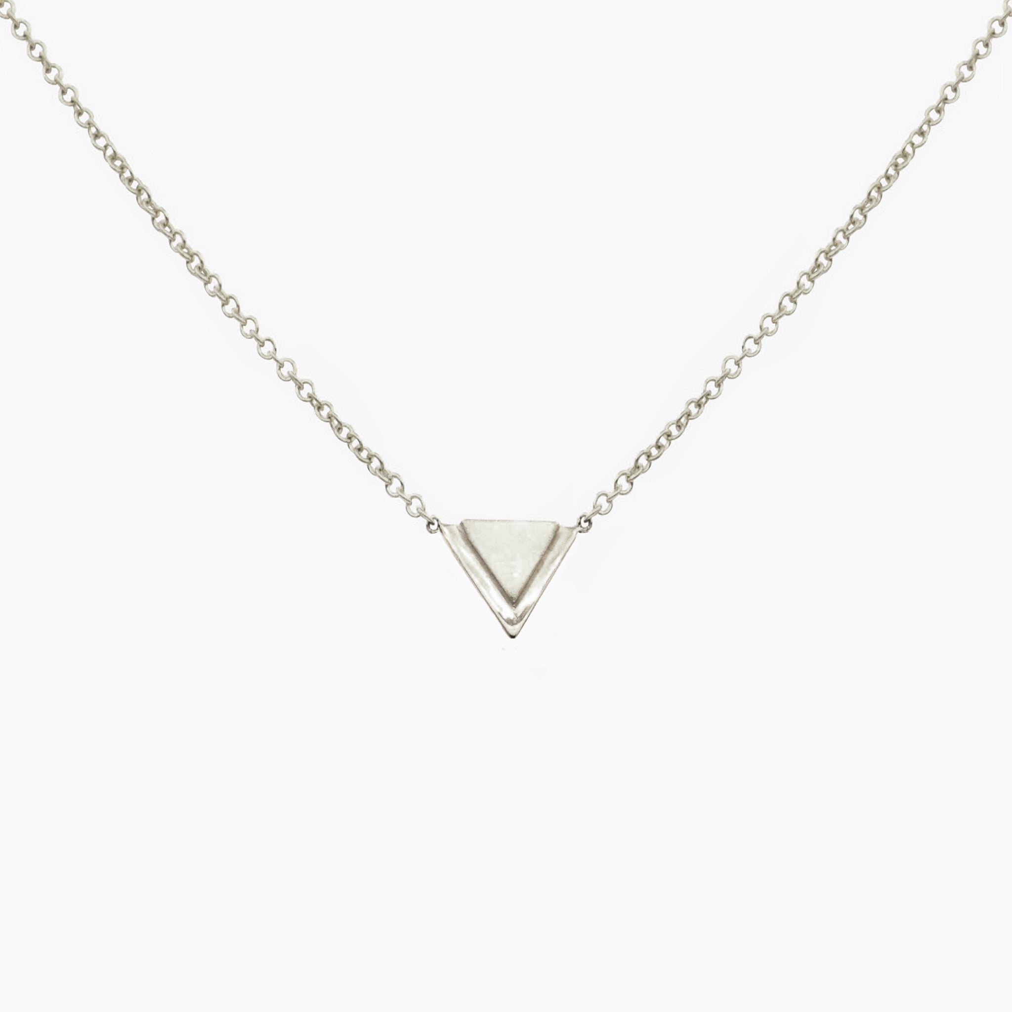 14k White Gold Petite Double Triangle Single Station Necklace