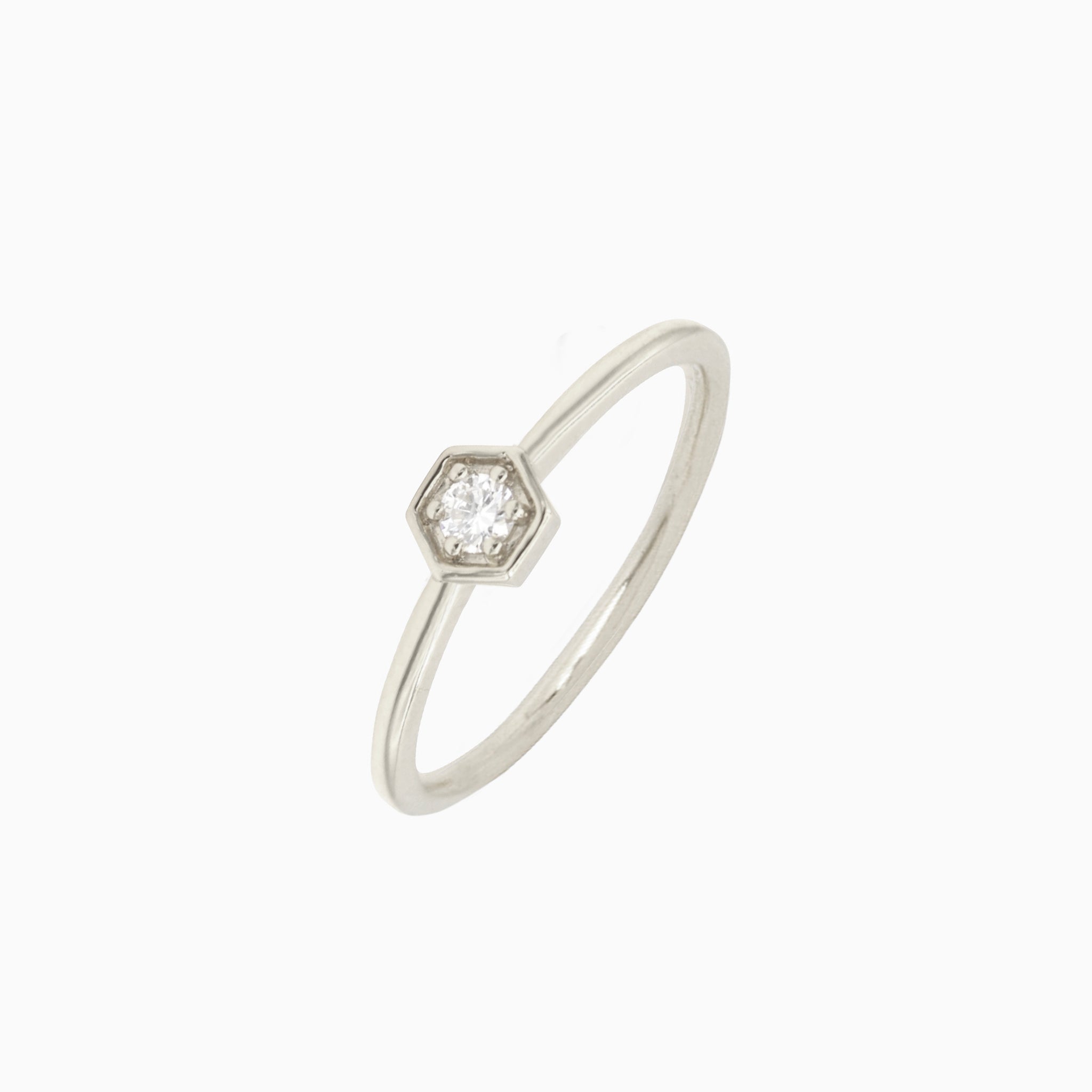 14k White Gold Petite Hexagon Stackable Diamond Ring