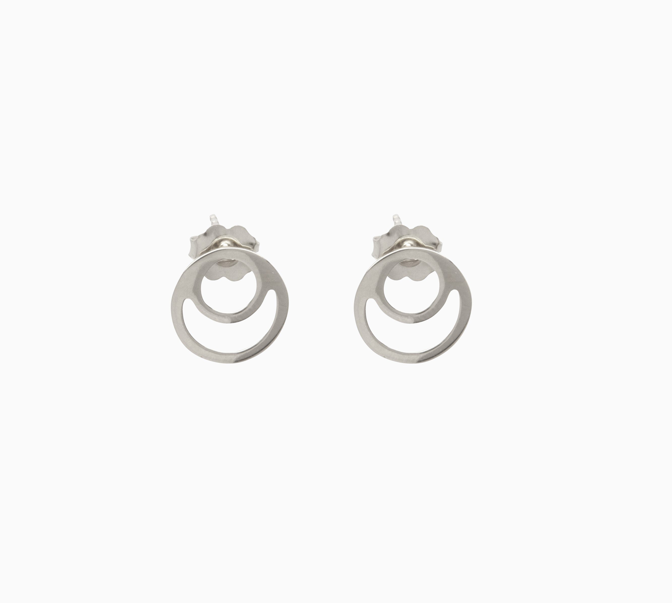 14k White Gold Right 'Round Front Facing Hoop Stud Earrings