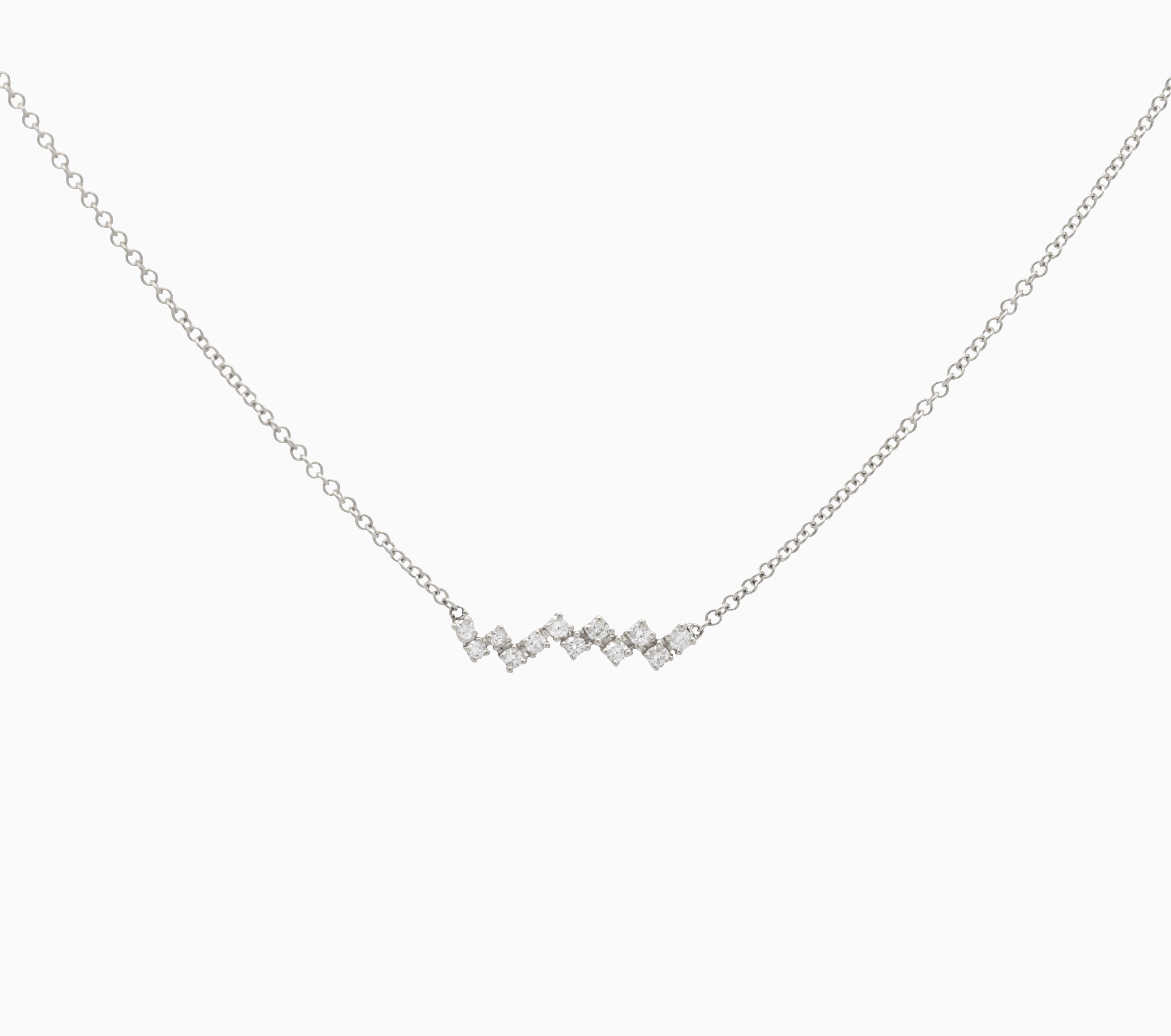 14k White Gold Zig-Zag Diamond Bar Necklace