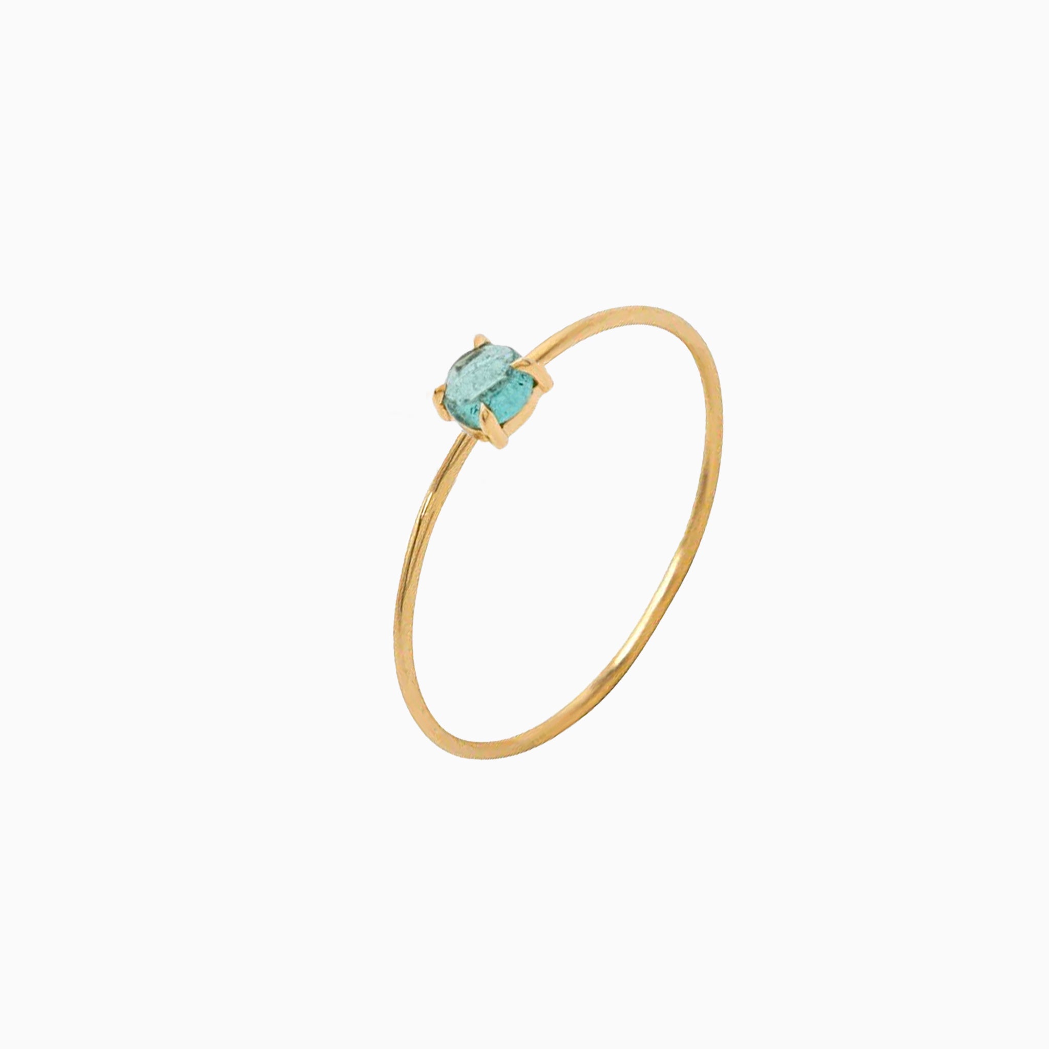 14K Yellow Gold 3mm Icy Light Blue Tourmaline Microstackable Ring