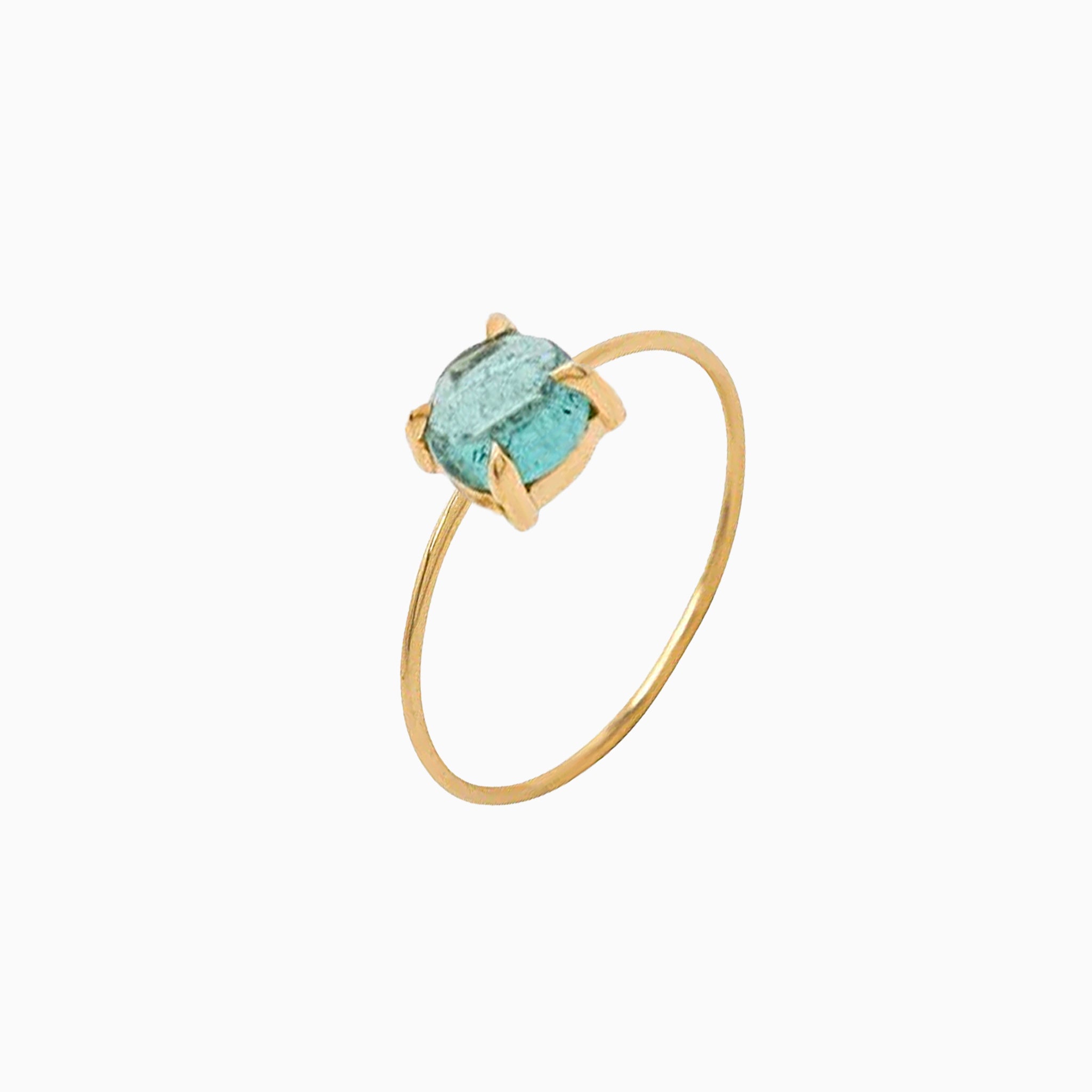 14K Yellow Gold 6mm Icy Light Blue Tourmaline Microstackable Ring