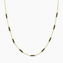 14k Yellow Gold Black Onyx 9 Bar Station Necklace