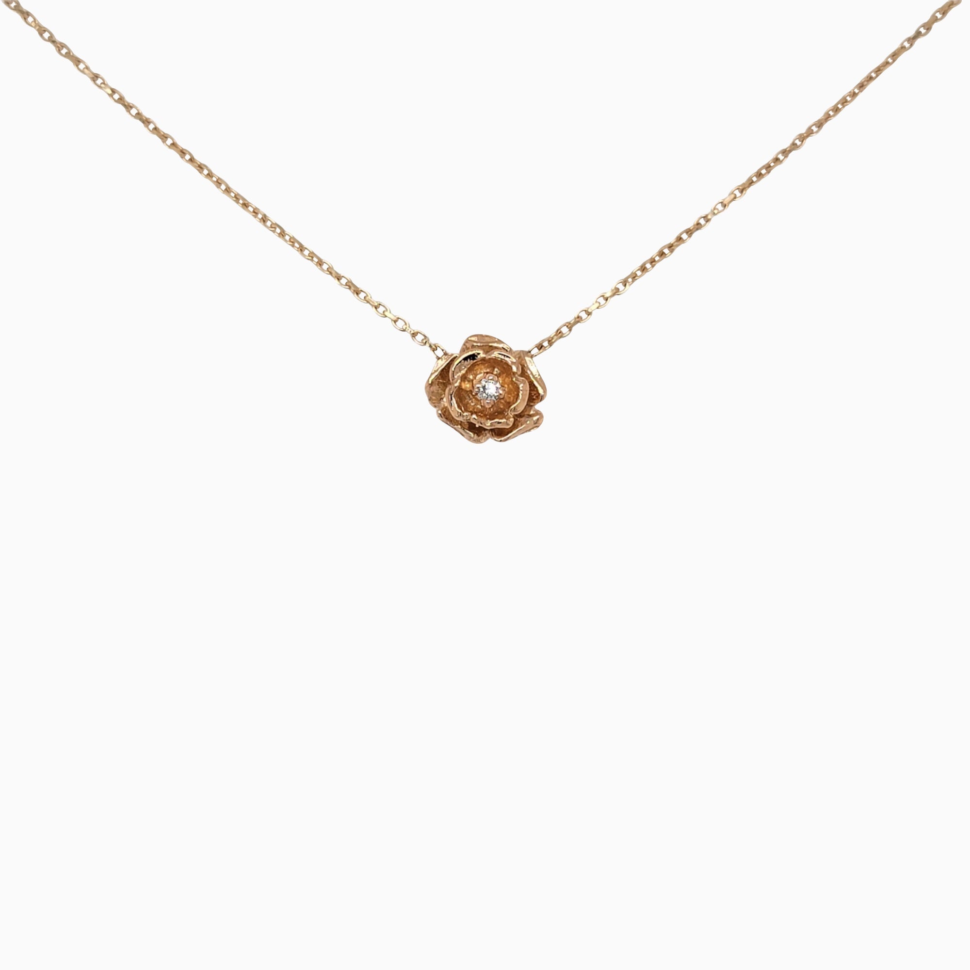 14k Yellow Gold Blooming Vintage Rose Diamond Necklace