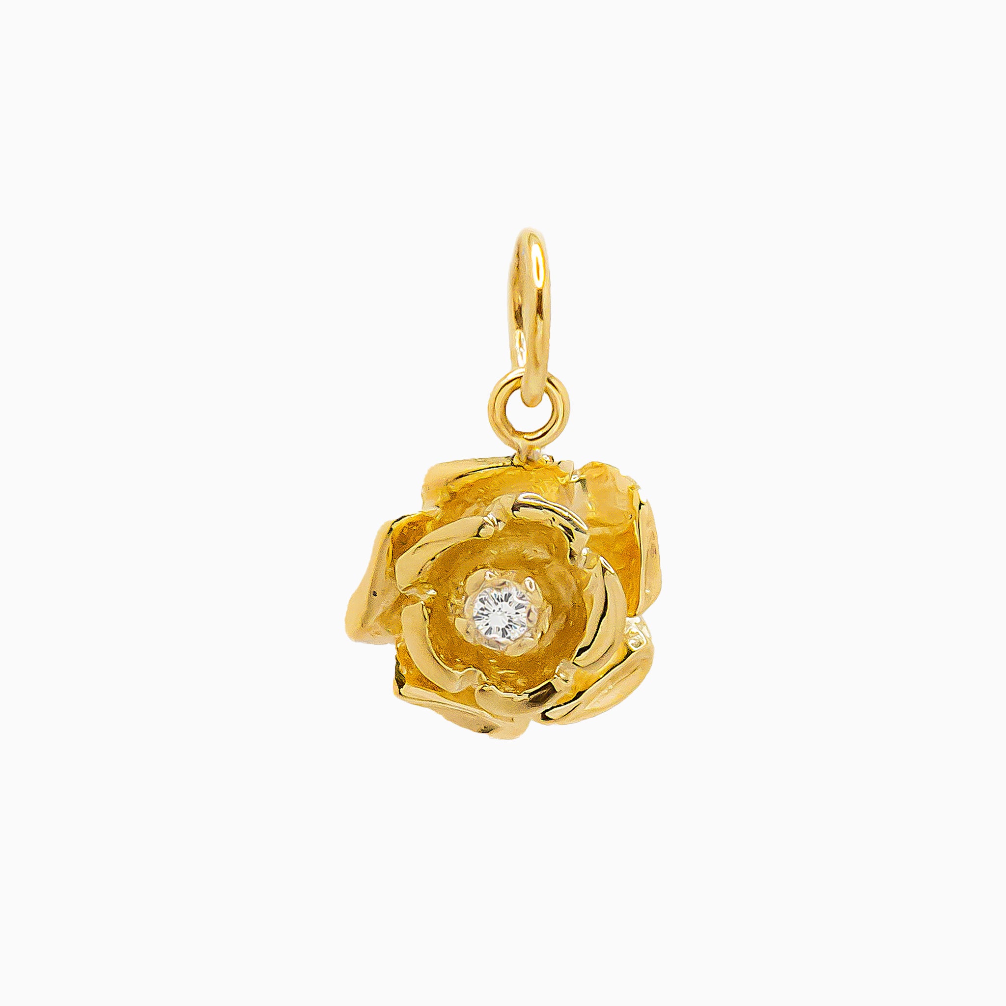 14k Yellow Gold Blooming Beauty Vintage Rose Diamond Pendant Charm