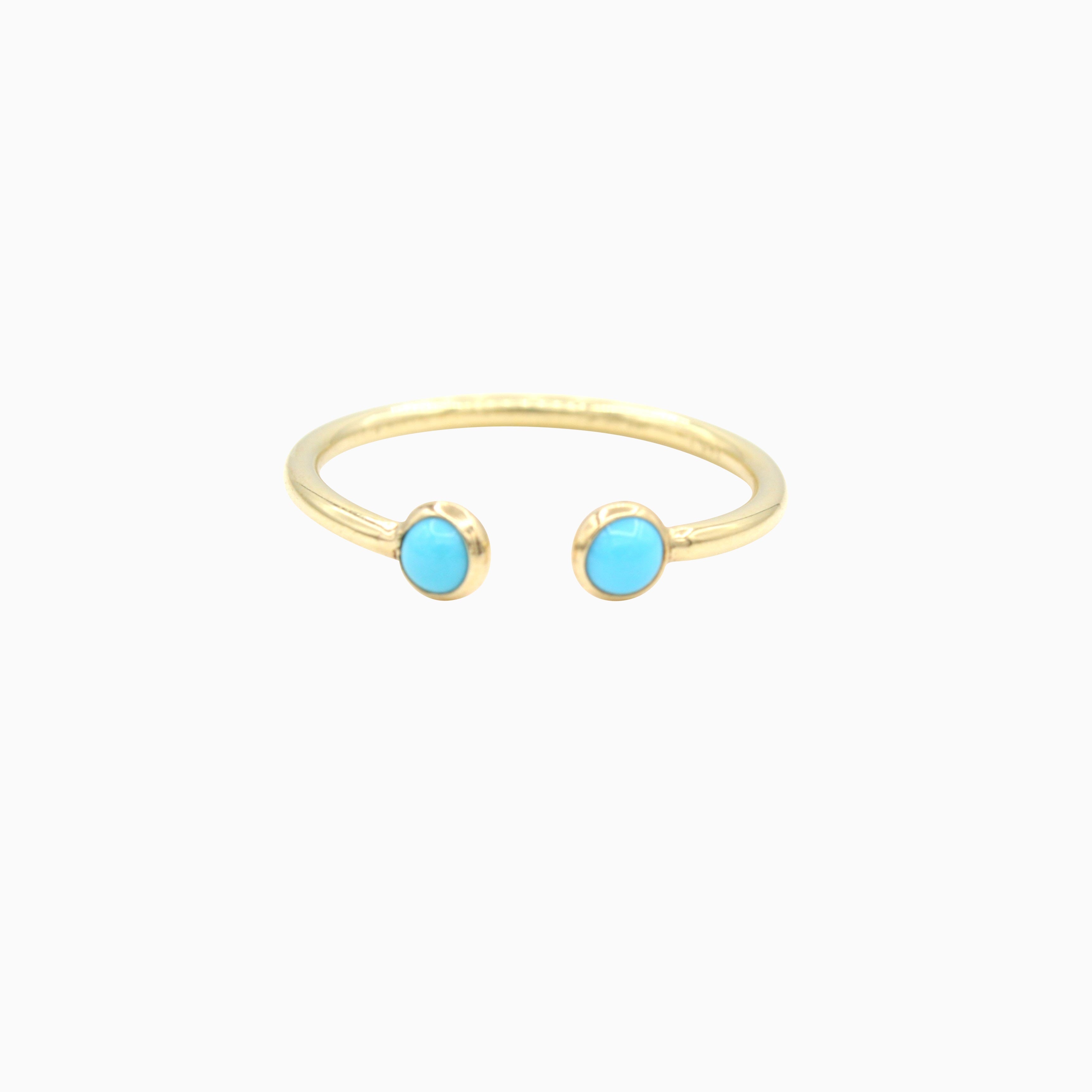 14k Yellow Gold Cabochon Turquoise Open Ring, front view