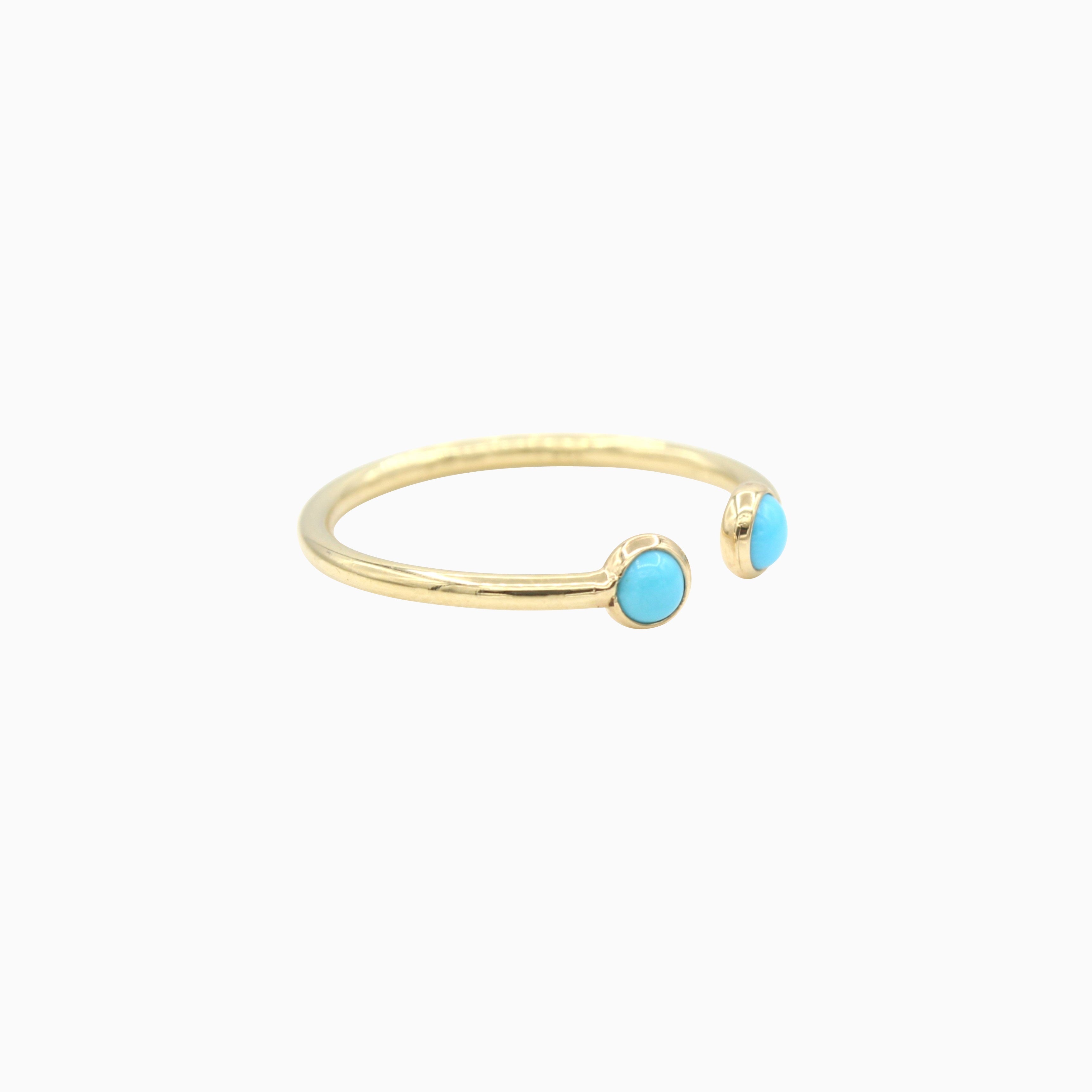 14k Yellow Gold Cabochon Turquoise Open Ring, side view from left