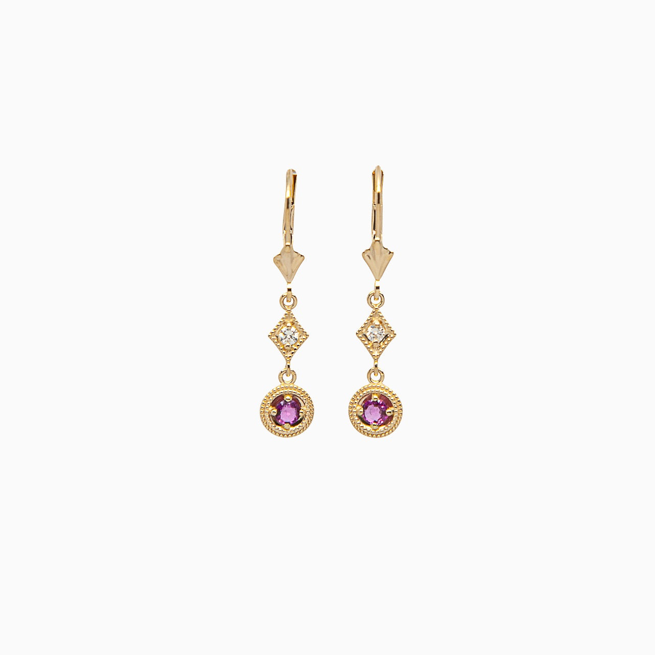 14k Yellow Gold Decadent Deco Ruby Dangle Drop Earrings