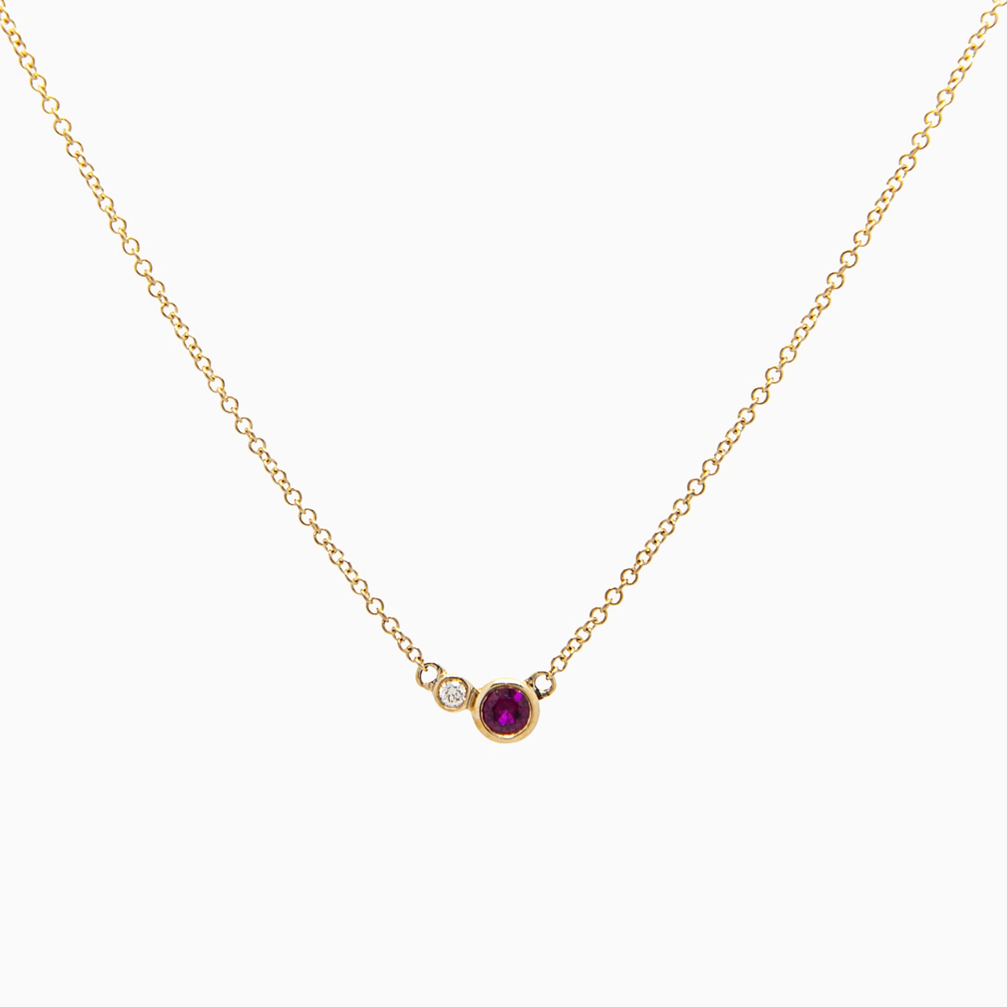14k Yellow Gold Double Delight Diamond & Ruby Petite Layering Necklace