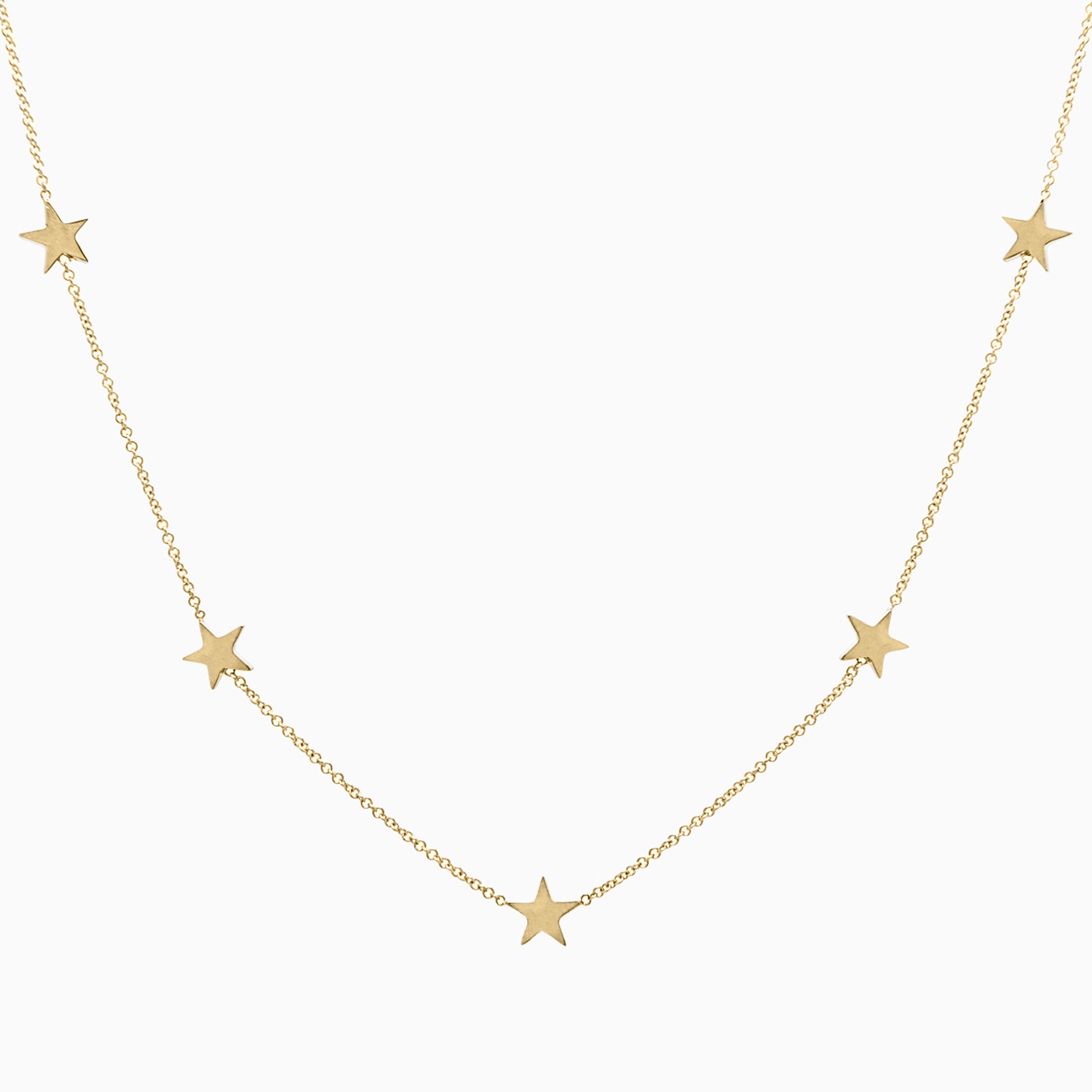 14k Yellow Gold Five Station Star Necklace