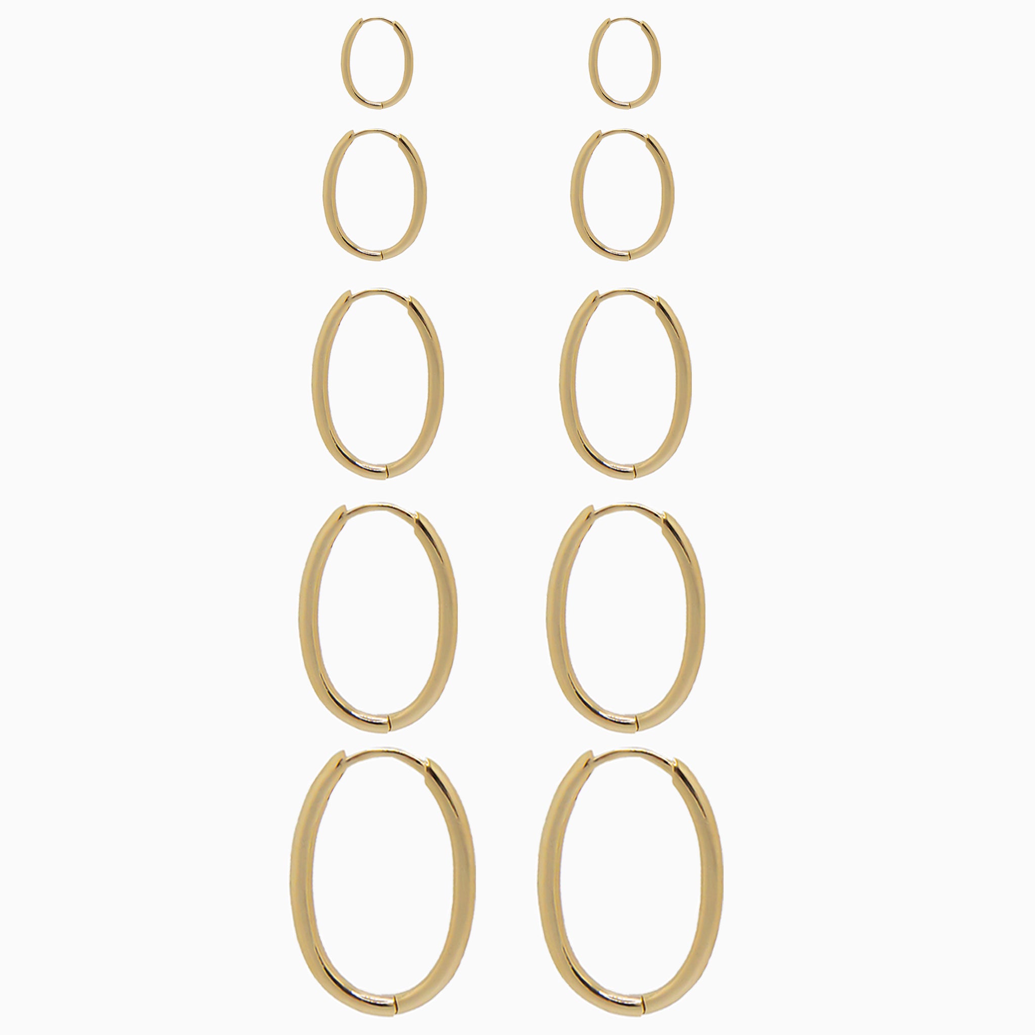 14k Yellow Gold Hinged Everyday Oval Hoop Earrings, Size Run View