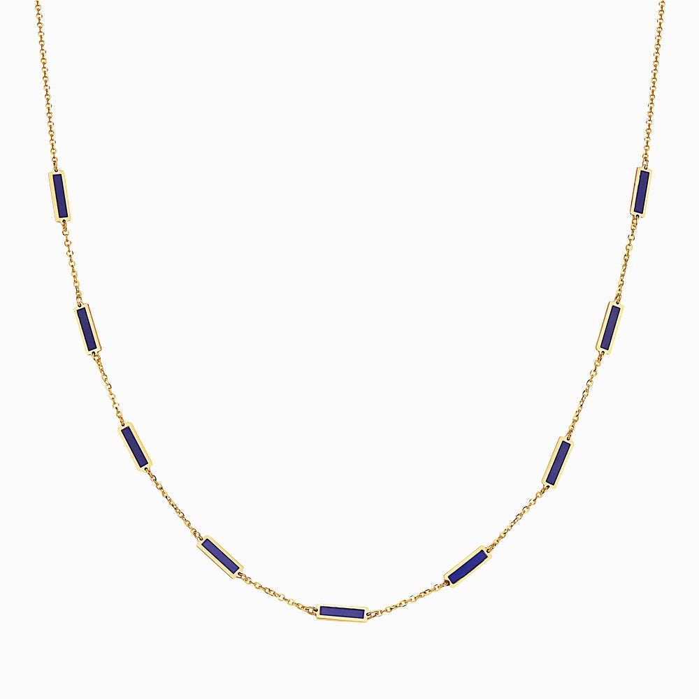 14k Yellow Gold Lapis 9 Bar Station Necklace