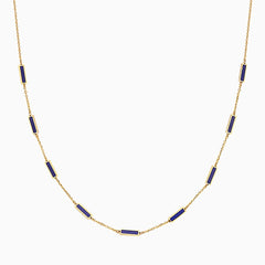 14k Yellow Gold Lapis 9 Bar Station Necklace