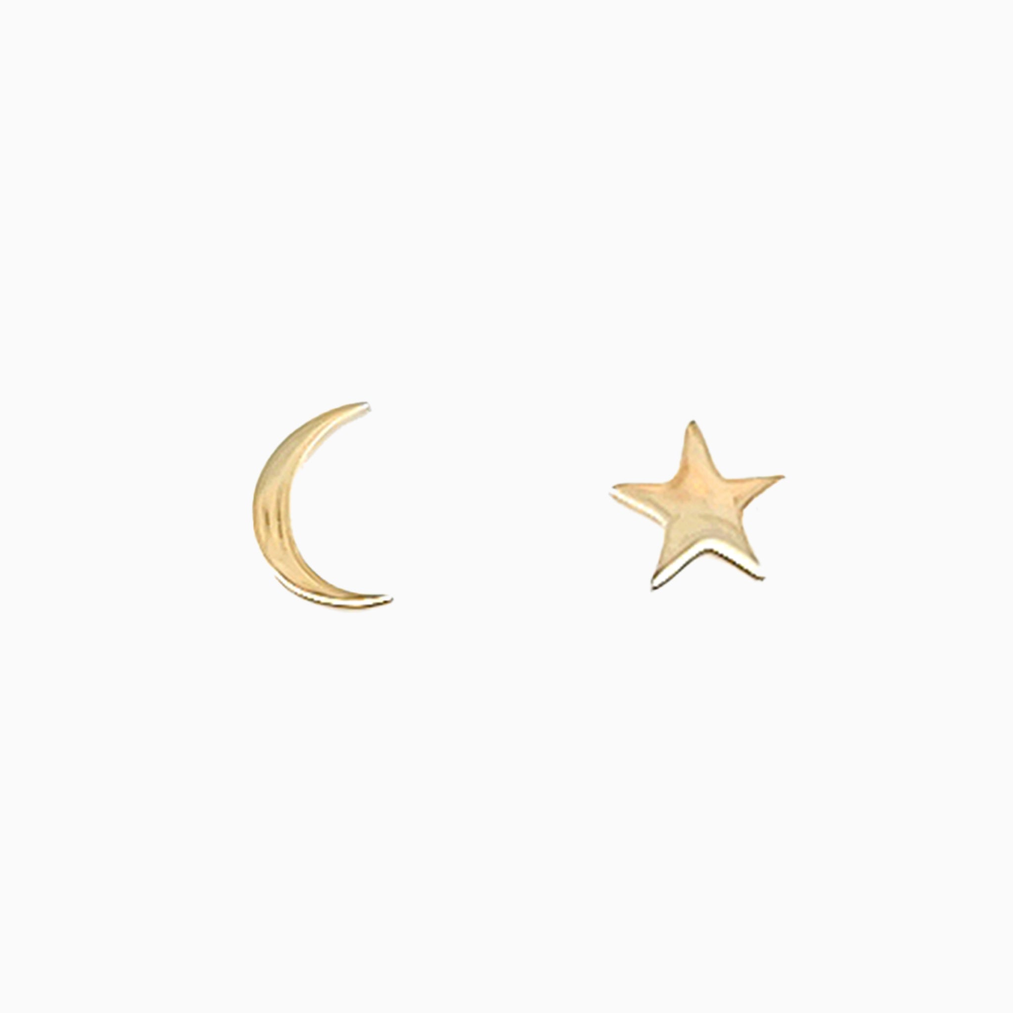 14k Yellow Gold Out of This World Star & Moon Stud Earrings