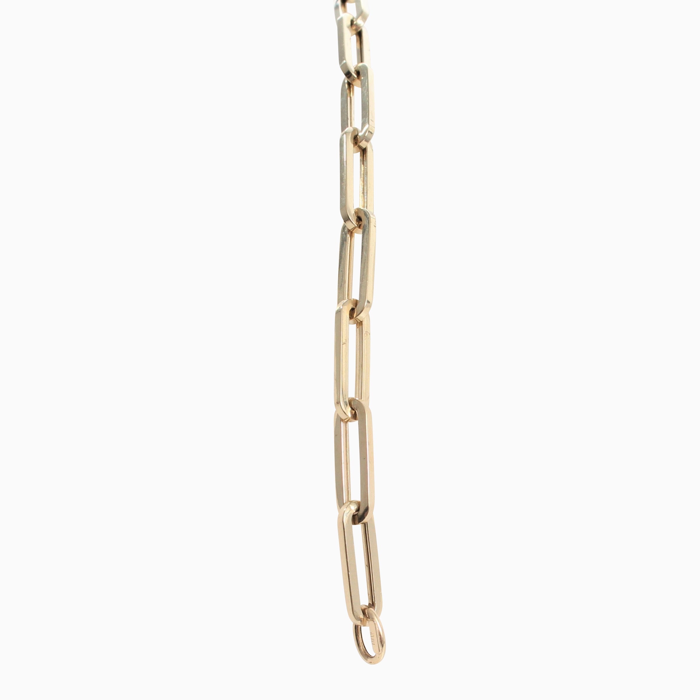14k Yellow Gold Retro Elongated Link Paperclip Large Link Bracelet, Chain Detail